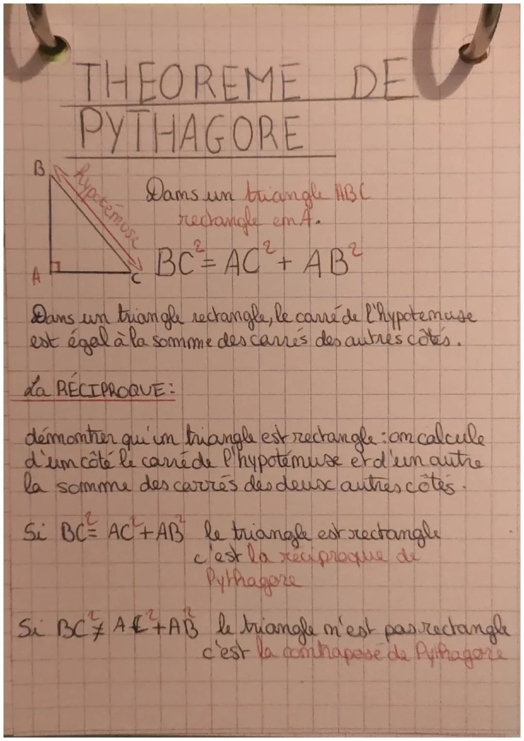 # THEOREME DEV
# PYTHAGORE

B

hypotemos

Dams un triangle ABC
rectangle emA.

A

$BC=AC^2+AB^2$

Dans un triangle rectangle, le carré de l'