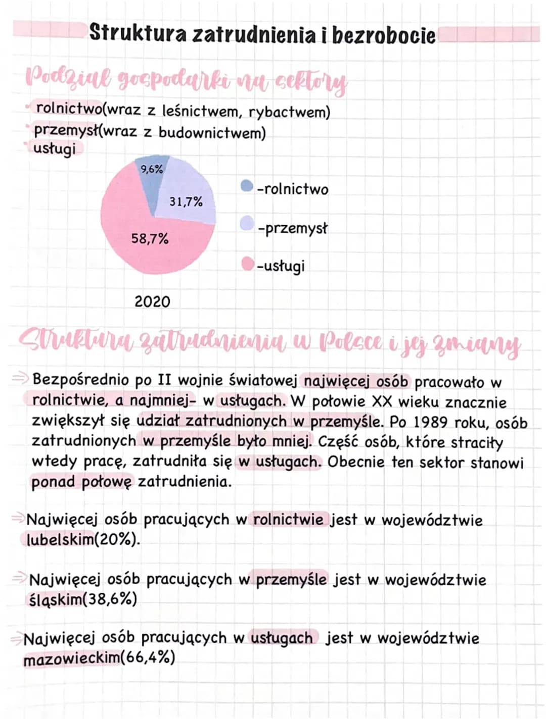 # Struktura zatrudnienia i bezrobocie

Podział gospodarki na sektory

rolnictwo(wraz z leśnictwem, rybactwem)

przemysł(wraz z budownictwem)
