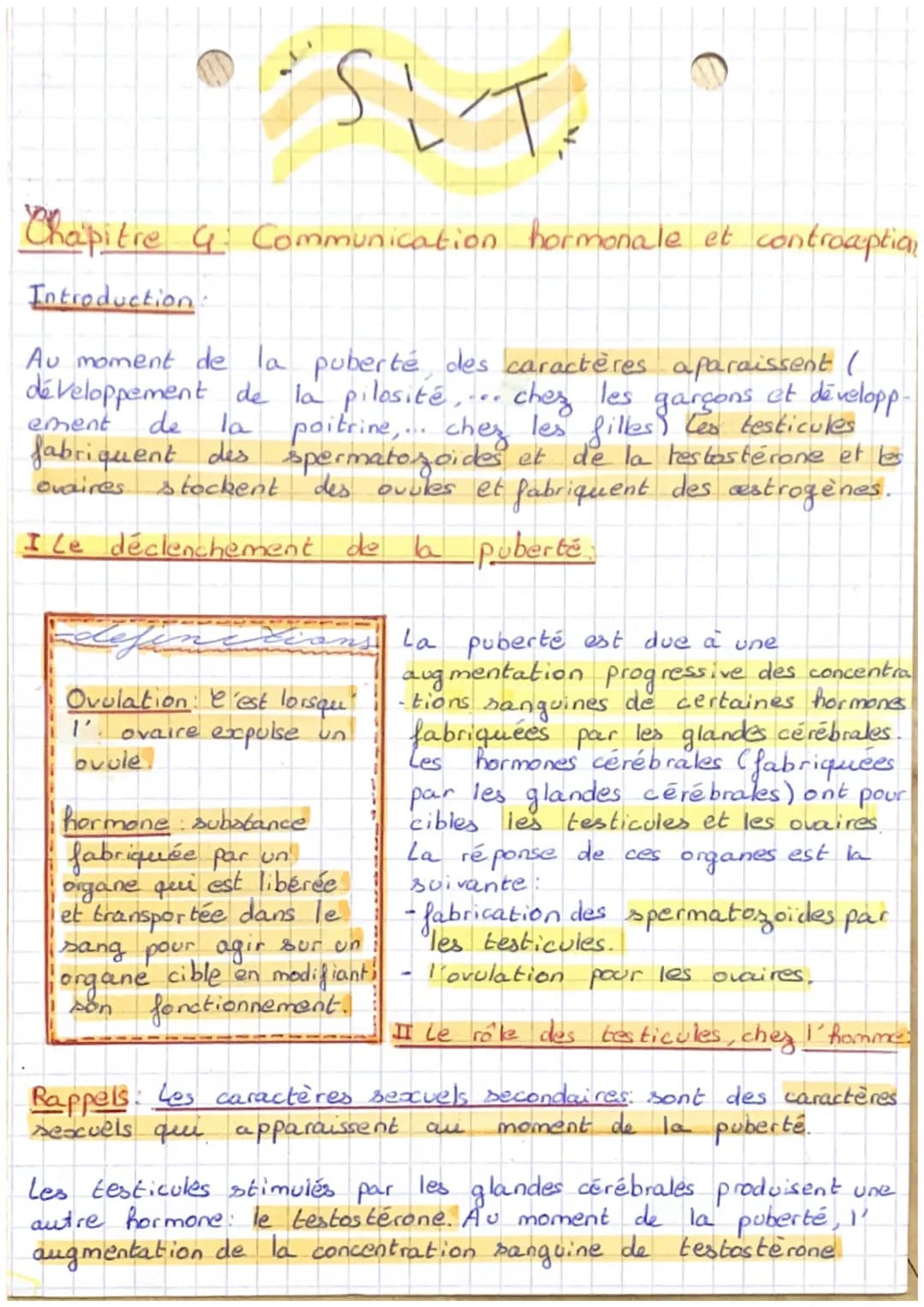 Chapitre 4: Communication hormonale et controæptian

Introduction.

Au moment de la puberté, des caractères aparaissent (
développement de l