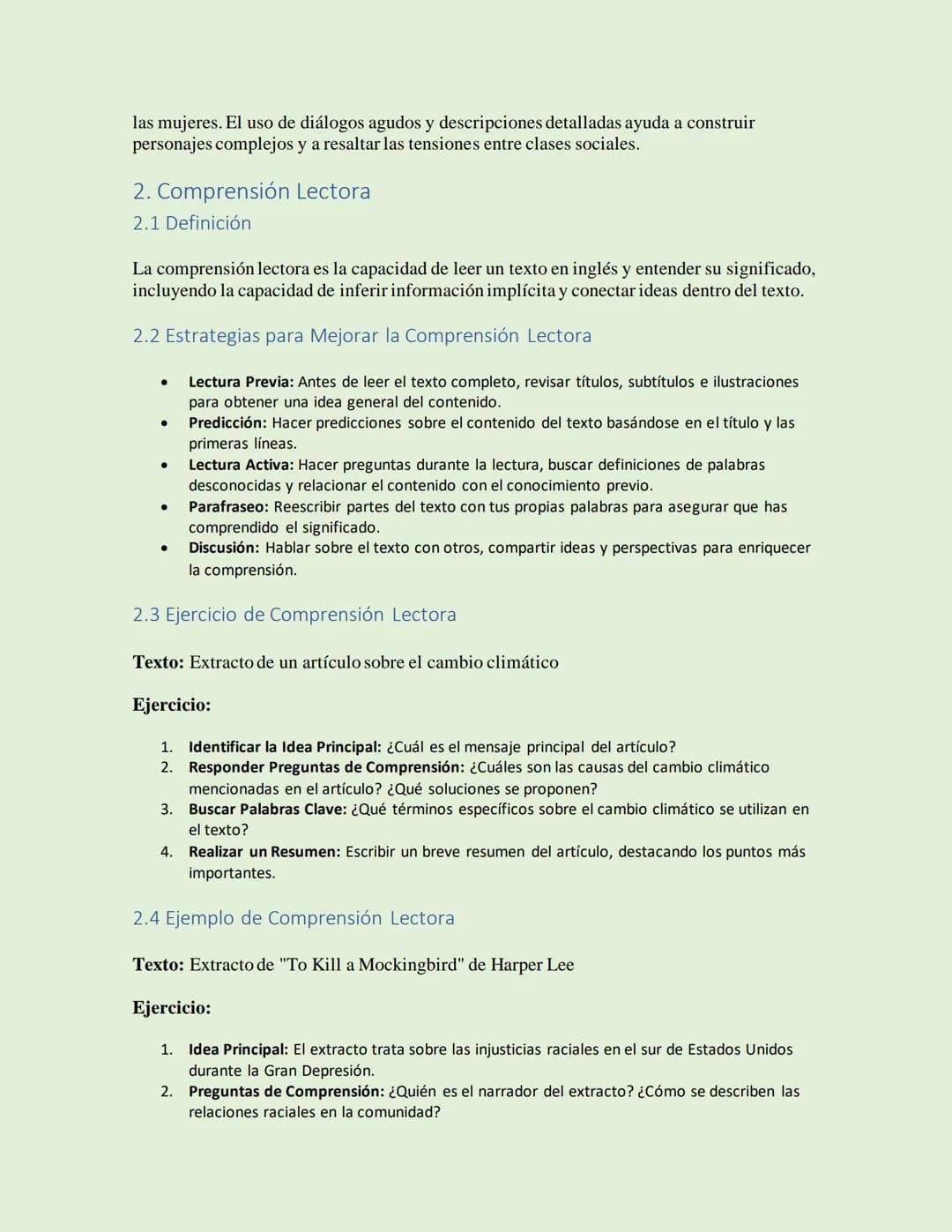 # Inglés

Lectura y Comprensión

La lectura y comprensión en inglés son habilidades esenciales para el aprendizaje del
idioma. Este document