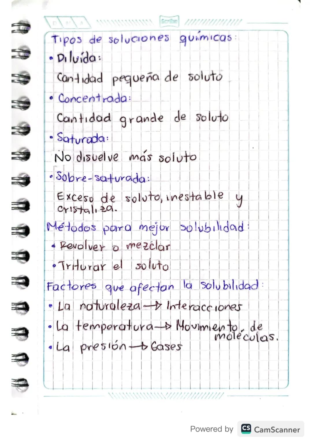 Scribe
# Mezclas

Homogéneas

1 Fase

Soluto

solución

•Se disuelve
- Cantidad
• walguier
estado
•Solubilidad

Coloides

Lambios
Fisicos

H