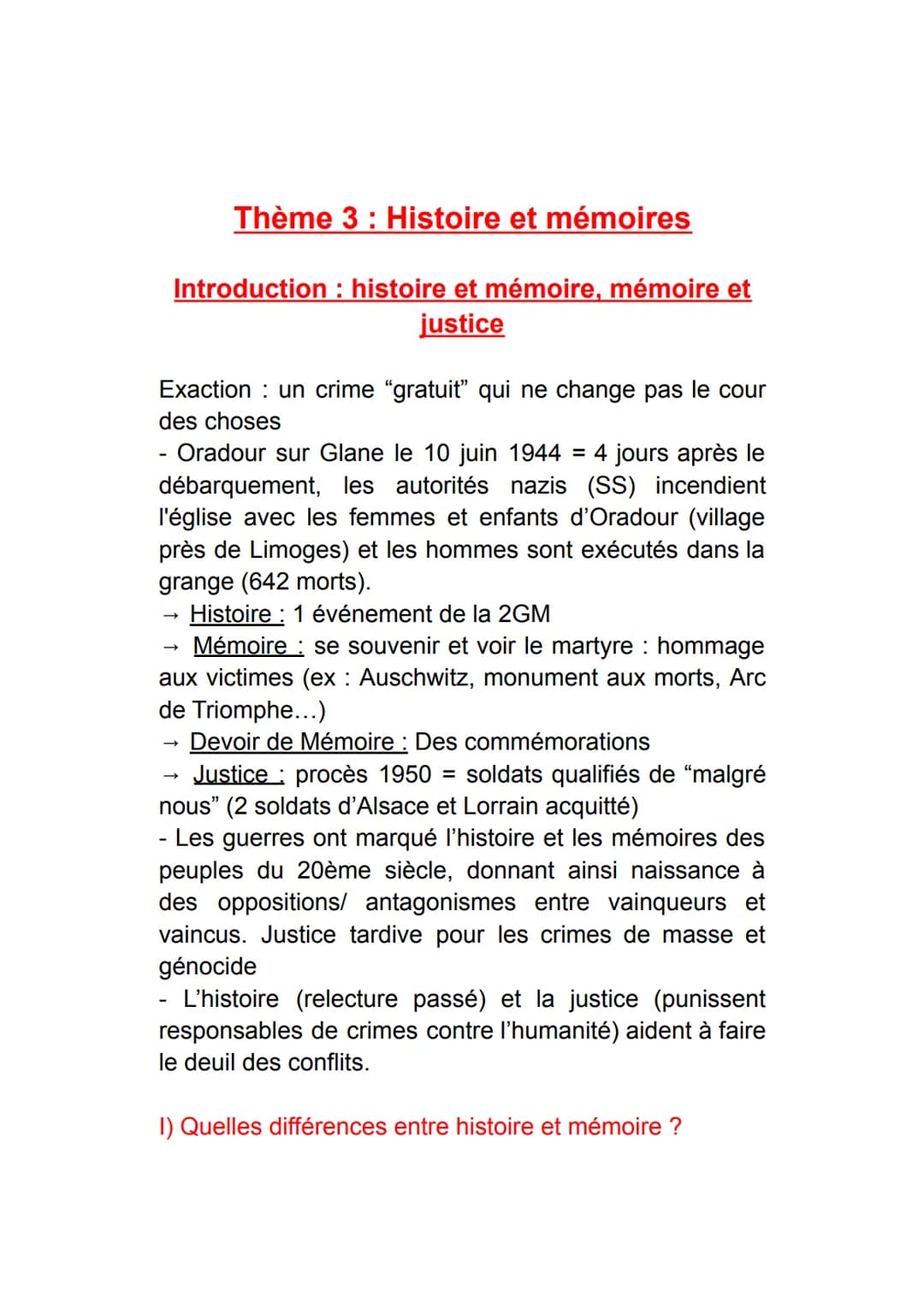 # Thème 3: Histoire et mémoires

Introduction: histoire et mémoire, mémoire et
justice

Exaction: un crime "gratuit" qui ne change pas le co
