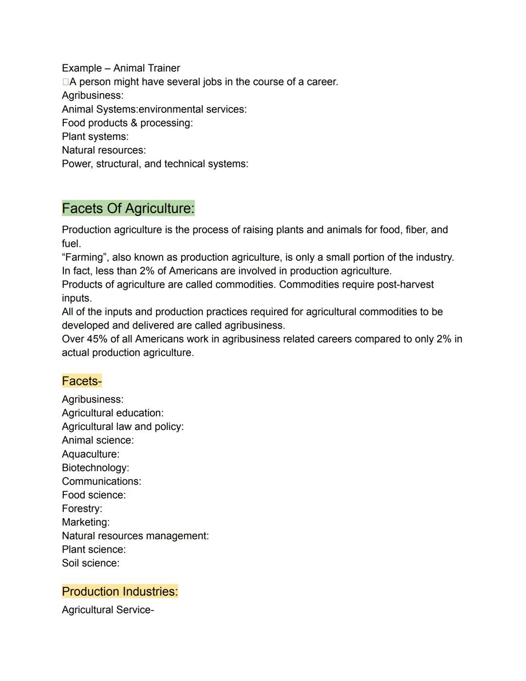 Agricultural Science Notes:

Key:

*   Subtitles
*   Secondary titles
*   Examples
*   Side notes
*   Definitions

Lab equipment:

Apron: cl