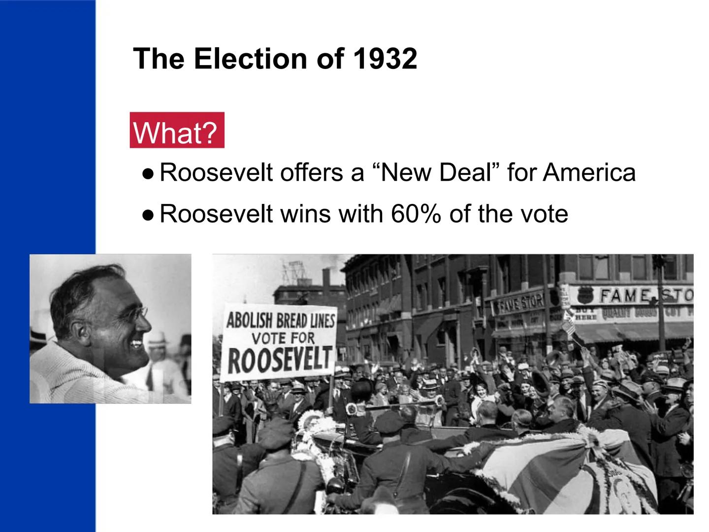 # The New Deal

US History The "Old Deal"

What?

• President

Hoover's

reaction to the

Great

Depression

COBIS

President Herbert Hoover