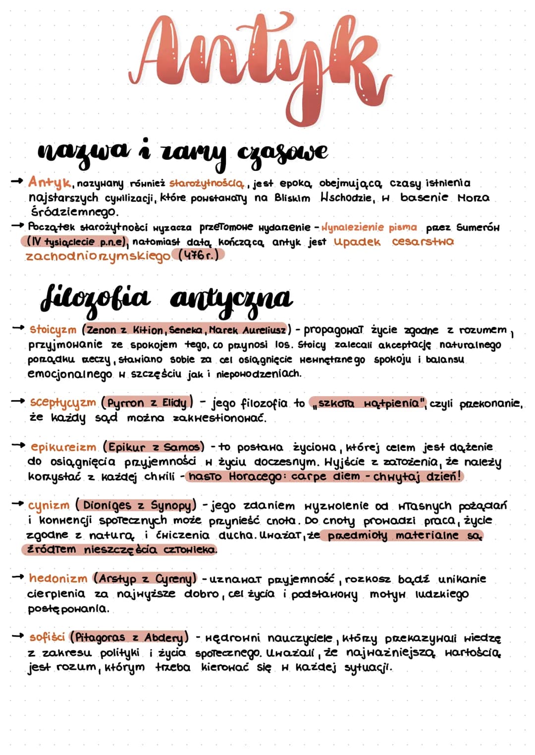 # Antyk

## nazwa i ramy czasowe

→ Antyk, пачуwany również starożytnością, jest epoką, obejmującą czasy istnienia
najstarszych cywilizacji,