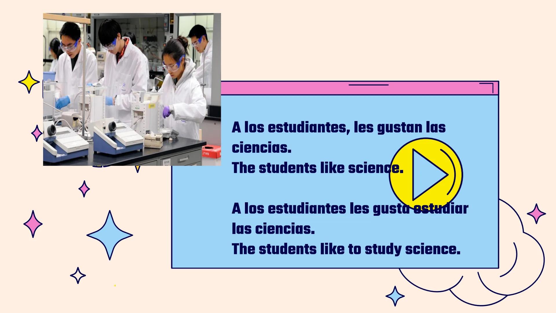 # Gustar

# Practice

Vamos a practicar Directions

Please complete the
sentences using the correct
pronouns and forms of gustar.
Translate 