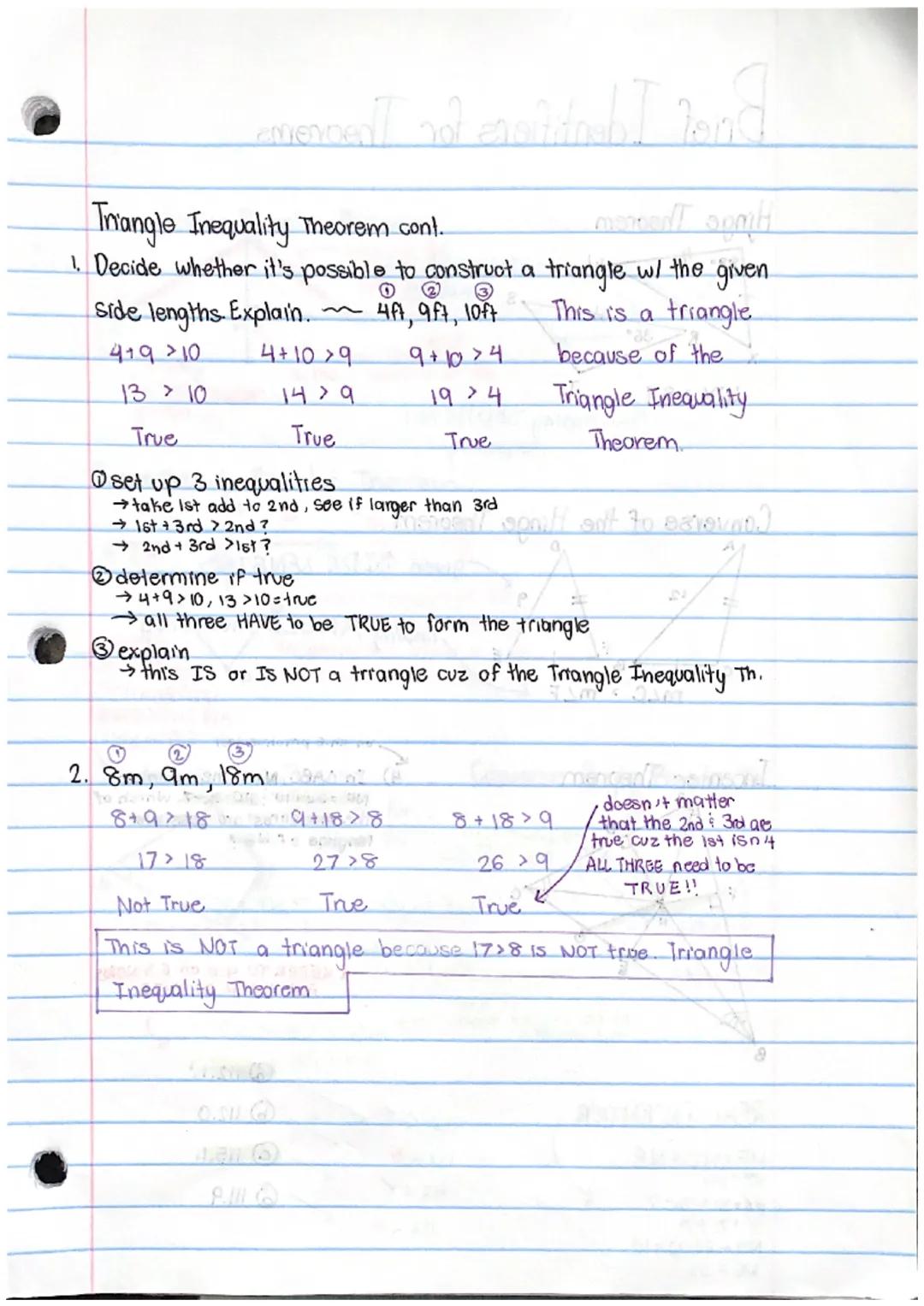 Ch. 6 Theorems

Triangle Inequality Theorem
The sum of the lengths of any two
Sides of a triangle is greater than A
the length of the third 