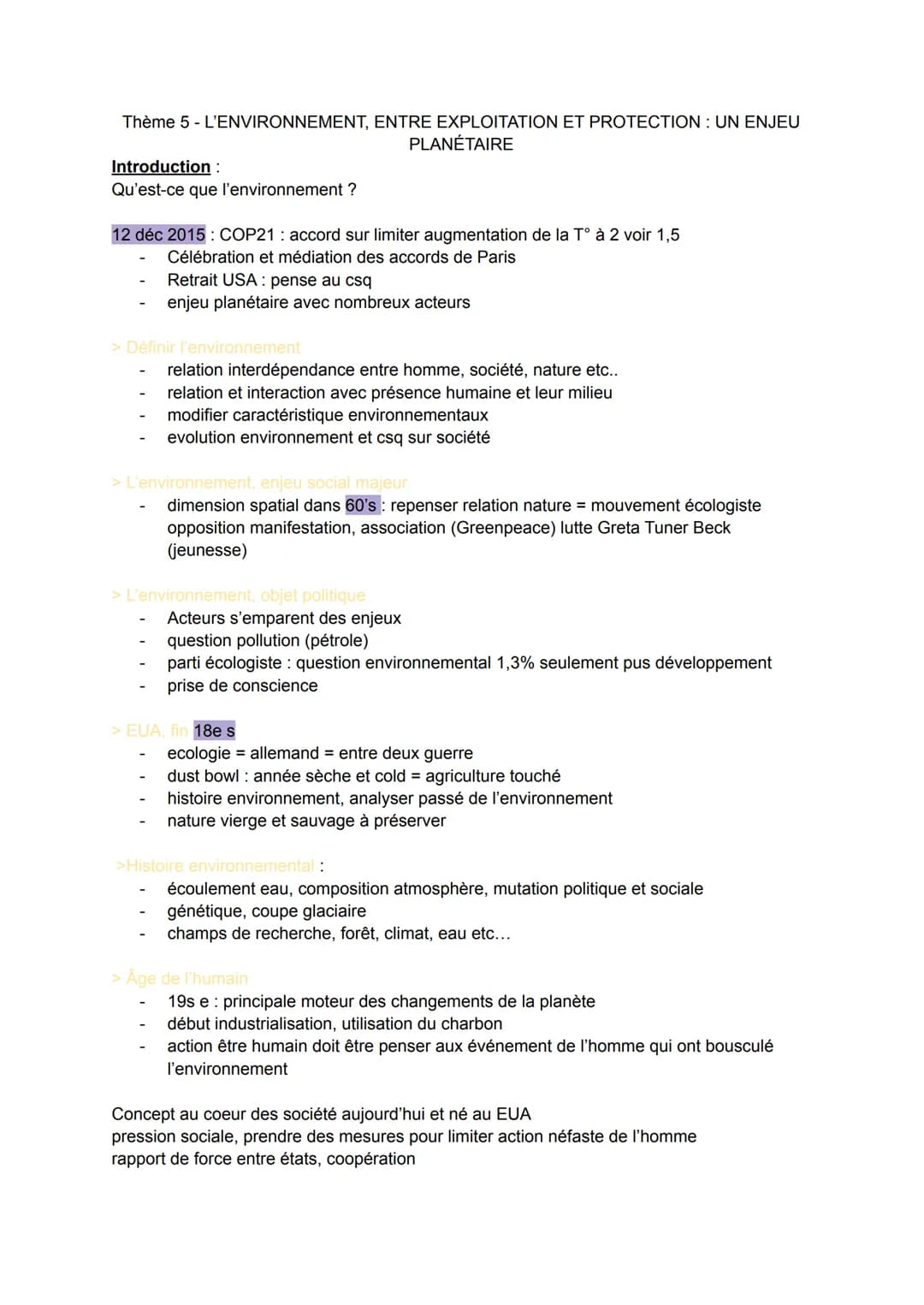 Thème 5 - L'ENVIRONNEMENT, ENTRE EXPLOITATION ET PROTECTION: UN ENJEU

Introduction:
Qu'est-ce que l'environnement ?

PLANÉTAIRE

12 déc 201