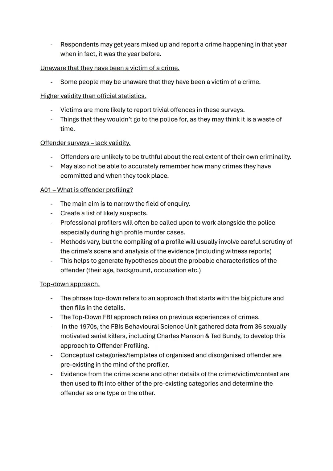Forensic psychology topic notes

A01-What is crime?

- Crime can be defined as any act which breaks the law and therefore warrants
some form