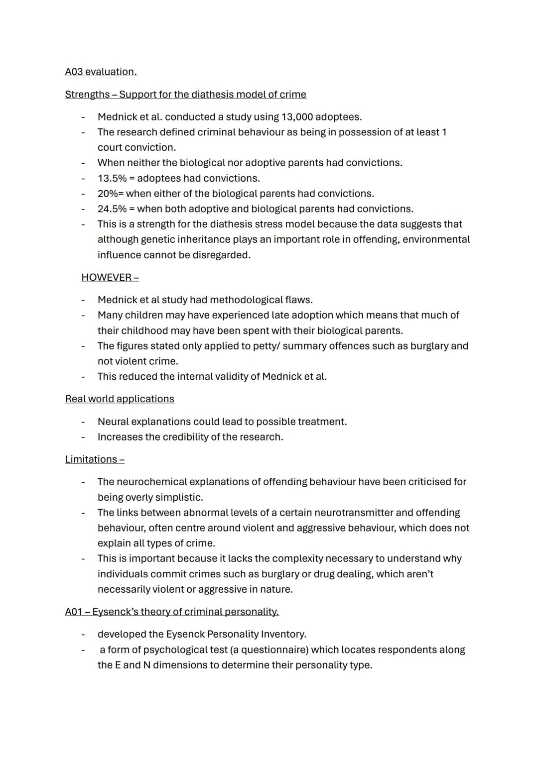 Forensic psychology topic notes

A01-What is crime?

- Crime can be defined as any act which breaks the law and therefore warrants
some form