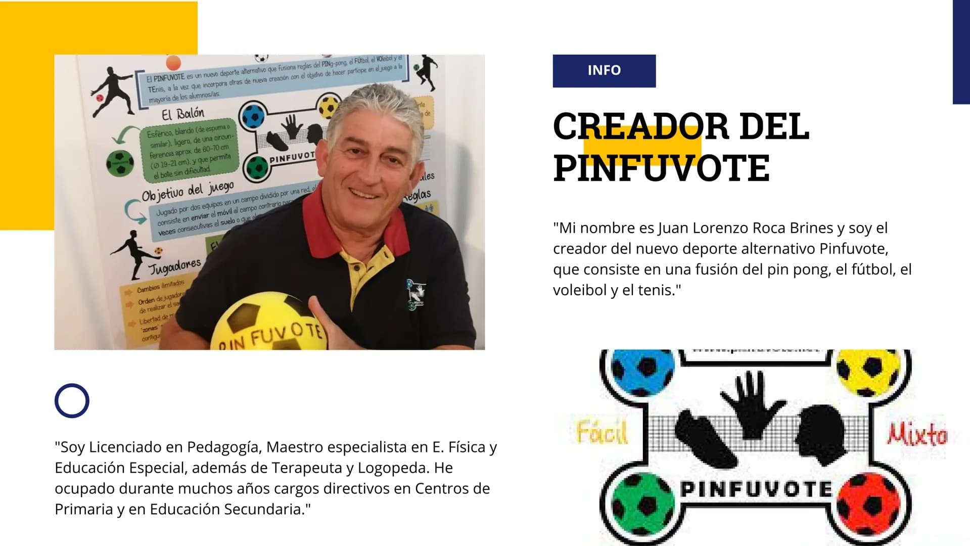 Sports

PINFUVOTE

Hana Saegusa Martínez 4D

2023 # INFO

# ¿QUE ES EL PINFUVOTE?

El Pinfuvote es un deporte alternativo cuyo nombre
corres