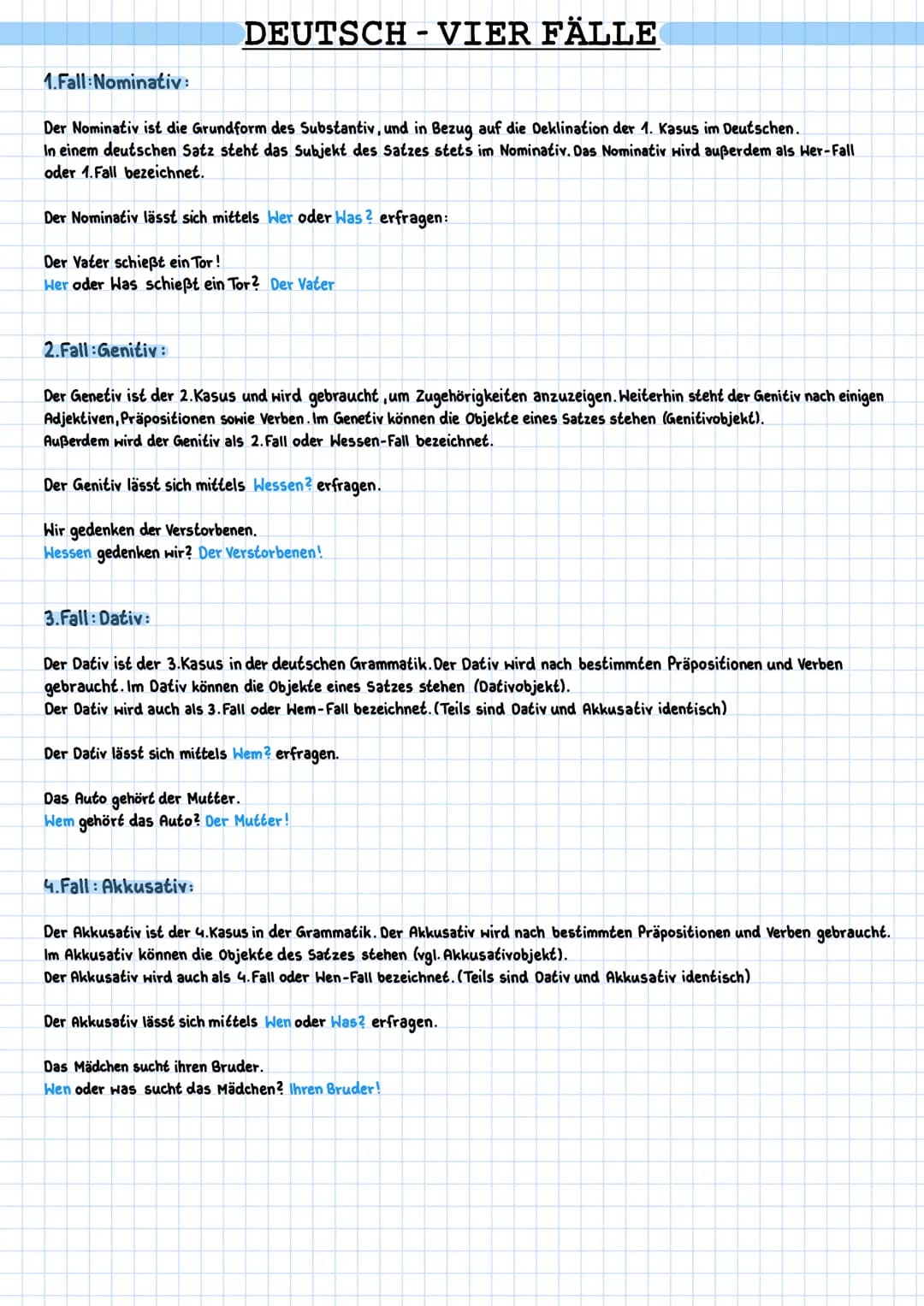# DEUTSCH - VIER FÄLLE

1. Fall: Nominativ:

Der Nominativ ist die Grundform des Substantiv, und in Bezug auf die Deklination der 1. Kasus i