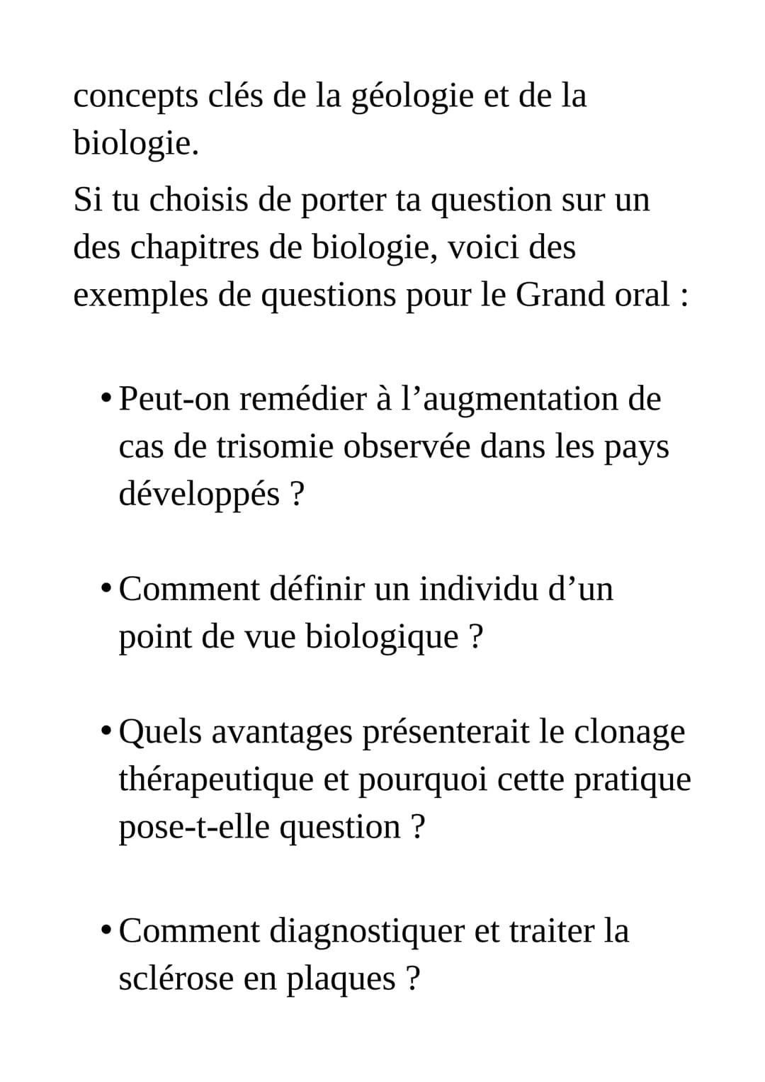 Exemples de sujet
du grand oral du bac : SVT

Pour le Grand oral, tu dois préparer
deux questions sur tes spécialités de
terminale.

Tes que