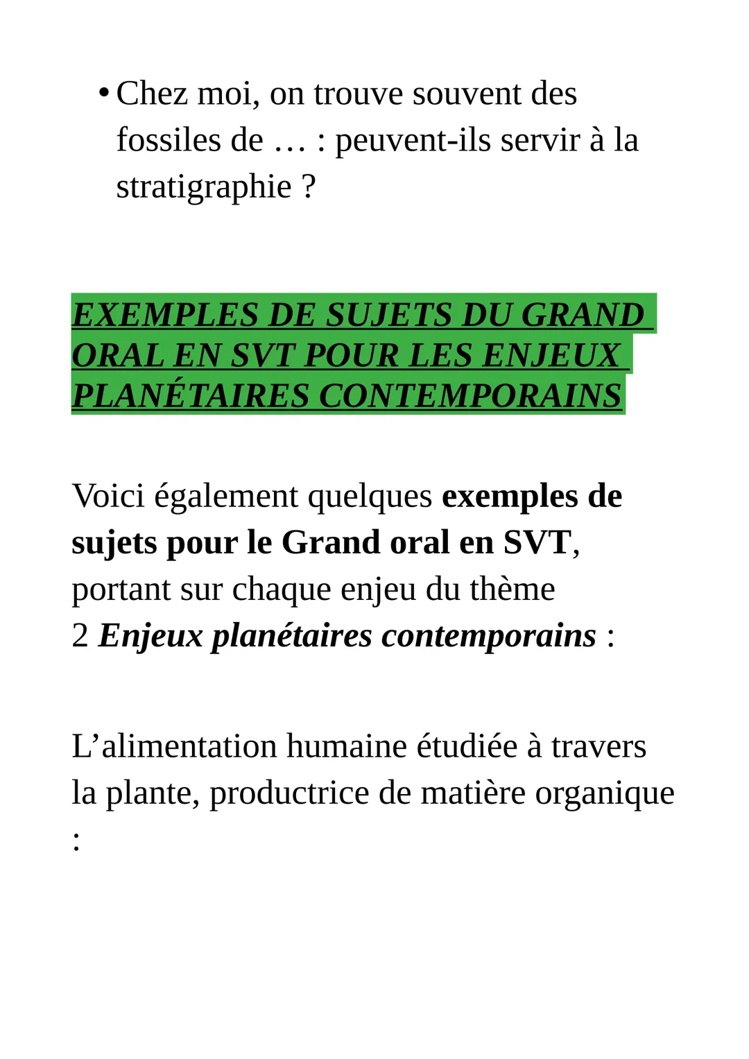 Exemples de sujet
du grand oral du bac : SVT

Pour le Grand oral, tu dois préparer
deux questions sur tes spécialités de
terminale.

Tes que