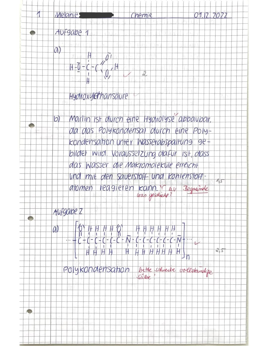 Viel Erfolg!

Ch 12.1
Klausur Nr. 1
1.12.22
Name: Melanie
Punkte:
Notenpunkte:
25,5 / 28 VP
14NP
Healetlen Gliceringch!
(3,5/4 VP)
MARLIN is