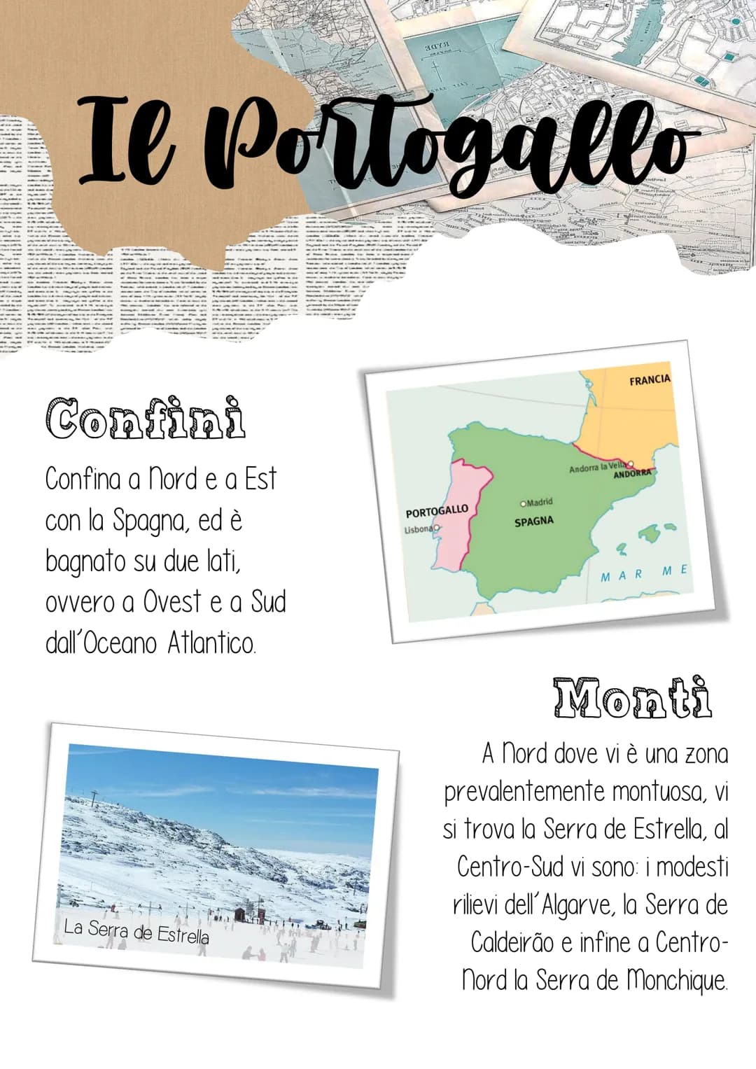 
<h2>Confini</h2>
<p>Il Portogallo confina a nord e a est con la Spagna, ed è bagnato su due lati, ovvero a ovest e a sud, dall'Oceano Atlan
