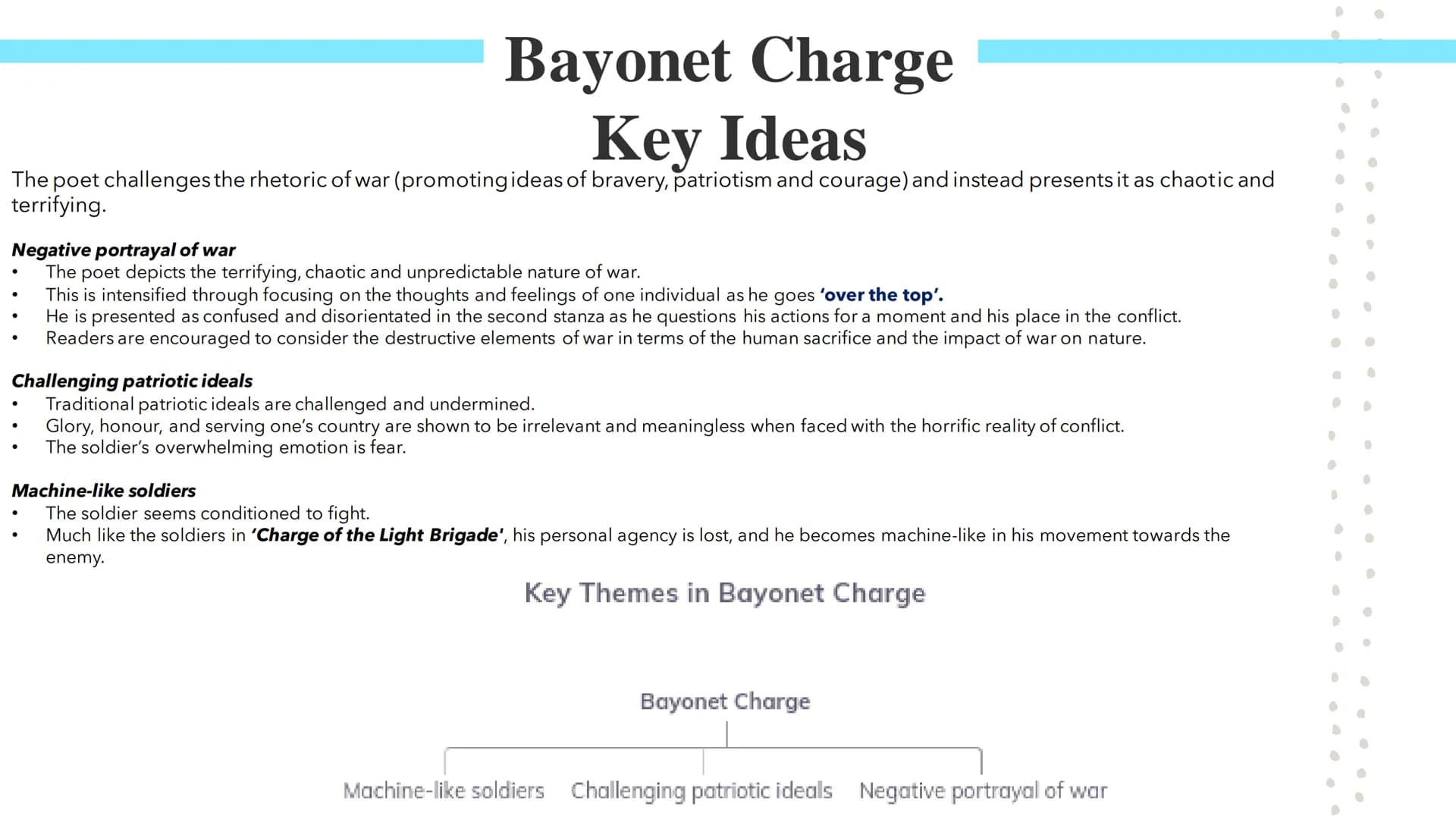 # Bayonet Charge
Poetry GCSEs # Bayonet Charge

Bayonet Charge describes the thoughts and actions of a WW1 soldier as he charges towards the