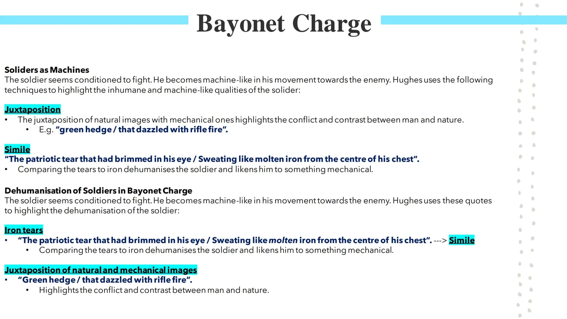 # Bayonet Charge
Poetry GCSEs # Bayonet Charge

Bayonet Charge describes the thoughts and actions of a WW1 soldier as he charges towards the