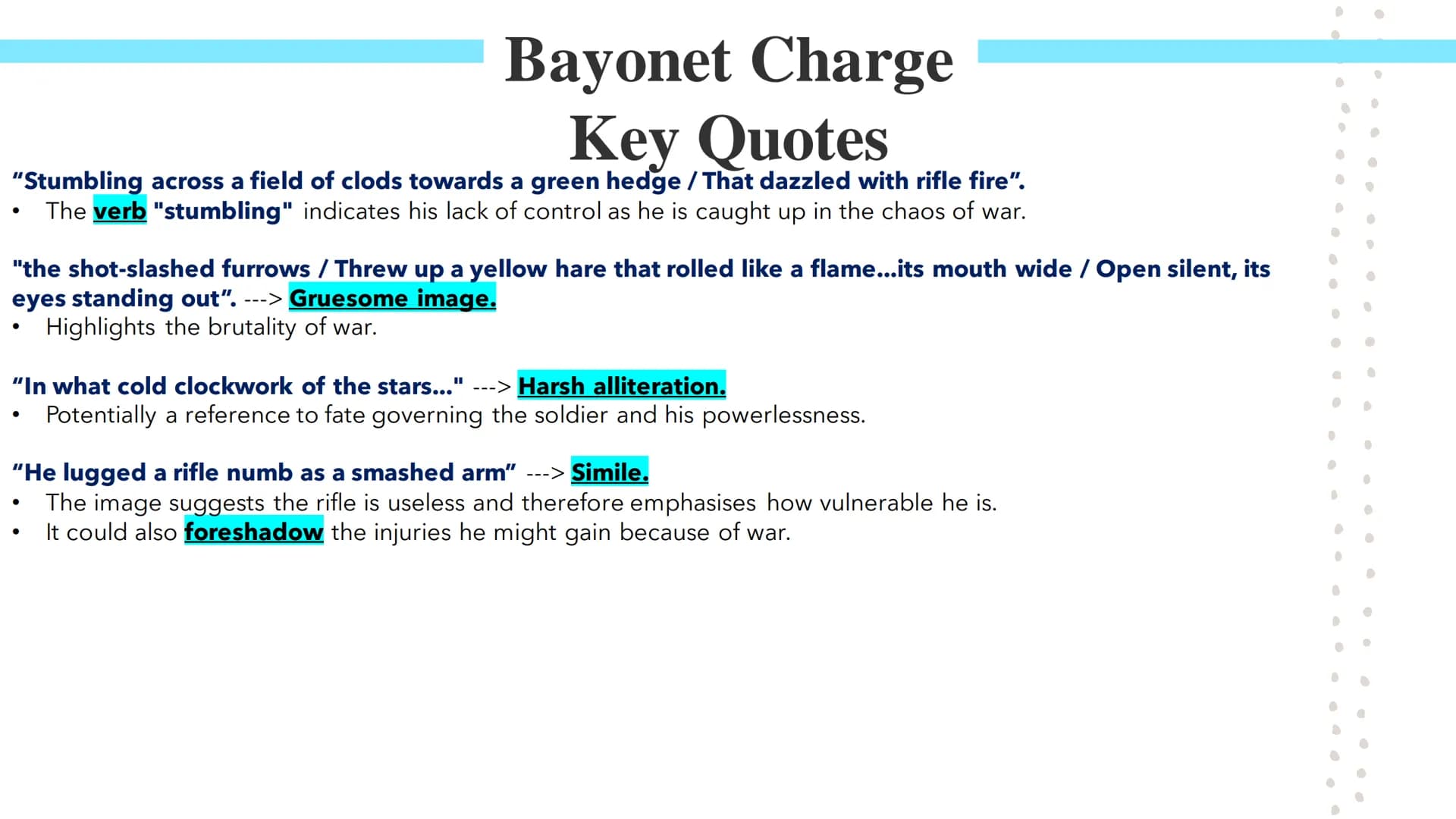 # Bayonet Charge
Poetry GCSEs # Bayonet Charge

Bayonet Charge describes the thoughts and actions of a WW1 soldier as he charges towards the
