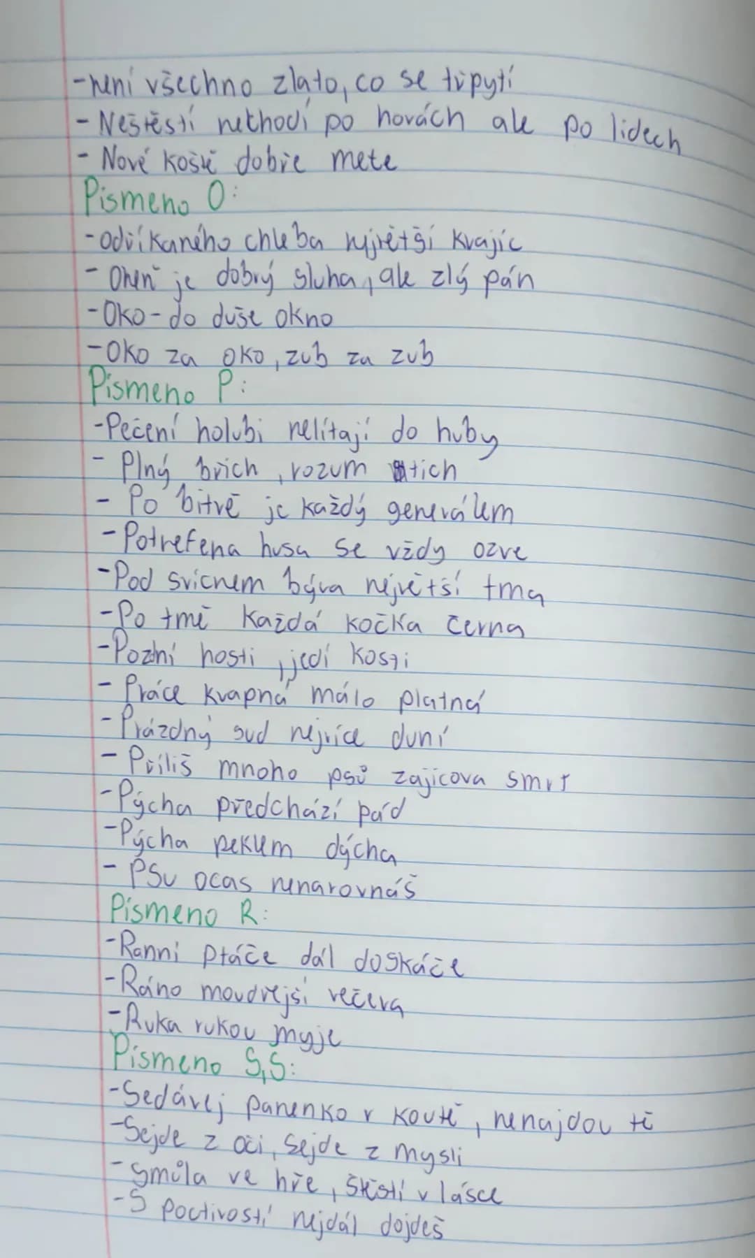 # Přísloví

Pismeno 13:
-Bez peněz do hospody nelez
-Boží mlýny melou pomalu, ale jiste
Pismeno C
-co je septem, to je s čertem
- Co je v do