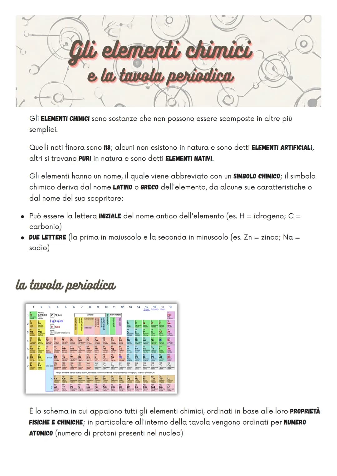 # Gli elementi chimici
e la tavola periodica

Gli ELEMENTI CHIMICI sono sostanze che non possono essere scomposte in altre più
semplici.

Qu