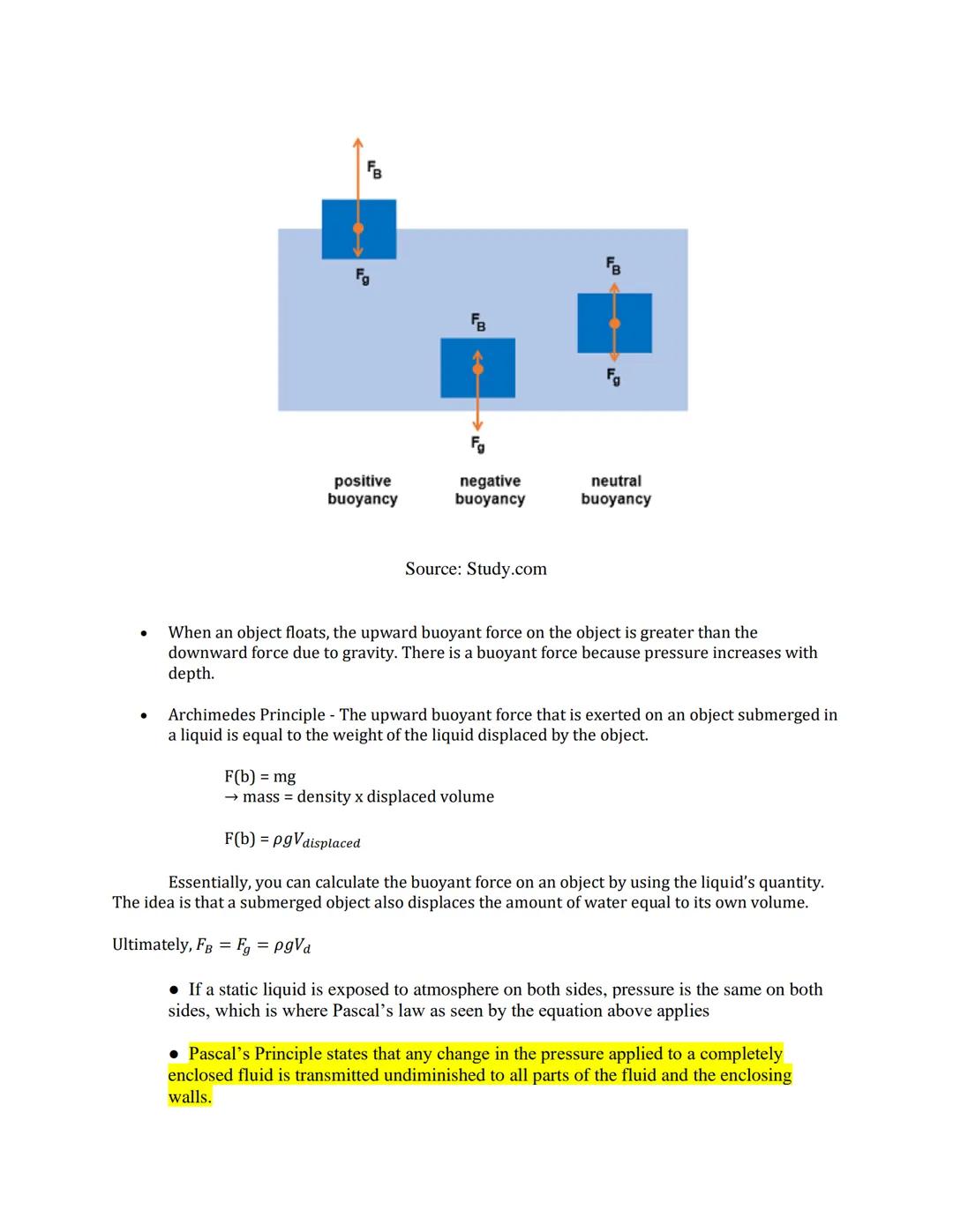 Unit 1 Fluids:

1.3 Fluid Pressure

*   Pressure - Force per unit area.

$Pressure = \frac{Force}{Area}$

Unit Pascals (Pa)

1 Pa = N/m²

* 
