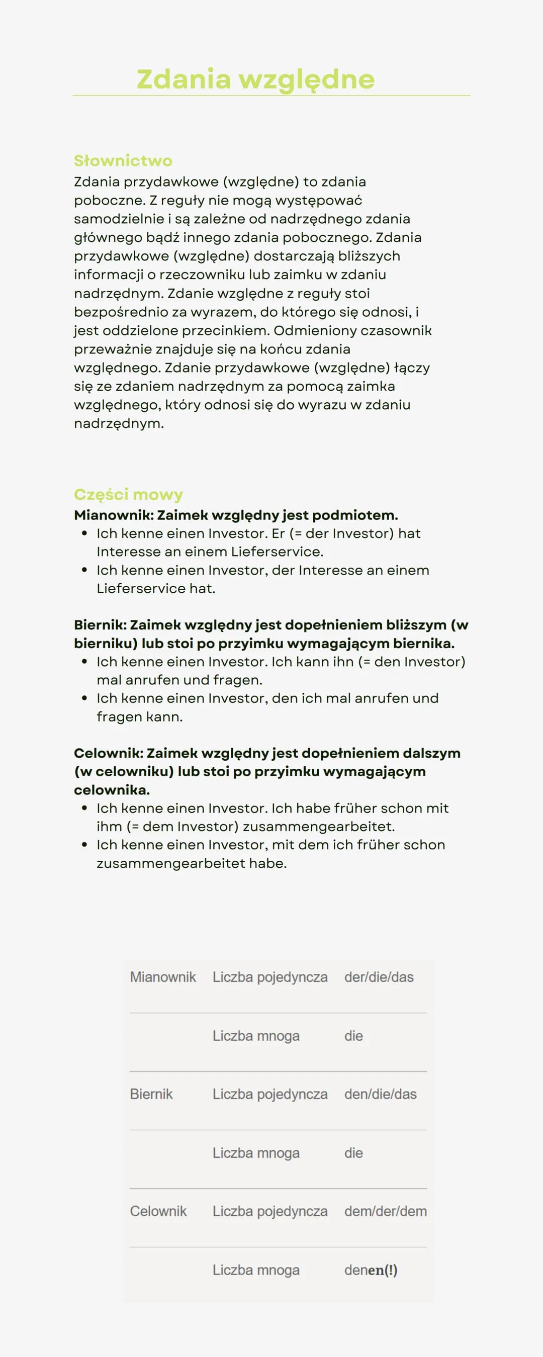 # Zdania względne

Słownictwo
Zdania przydawkowe (względne) to zdania
poboczne. Z reguły nie mogą występować
samodzielnie i są zależne od na