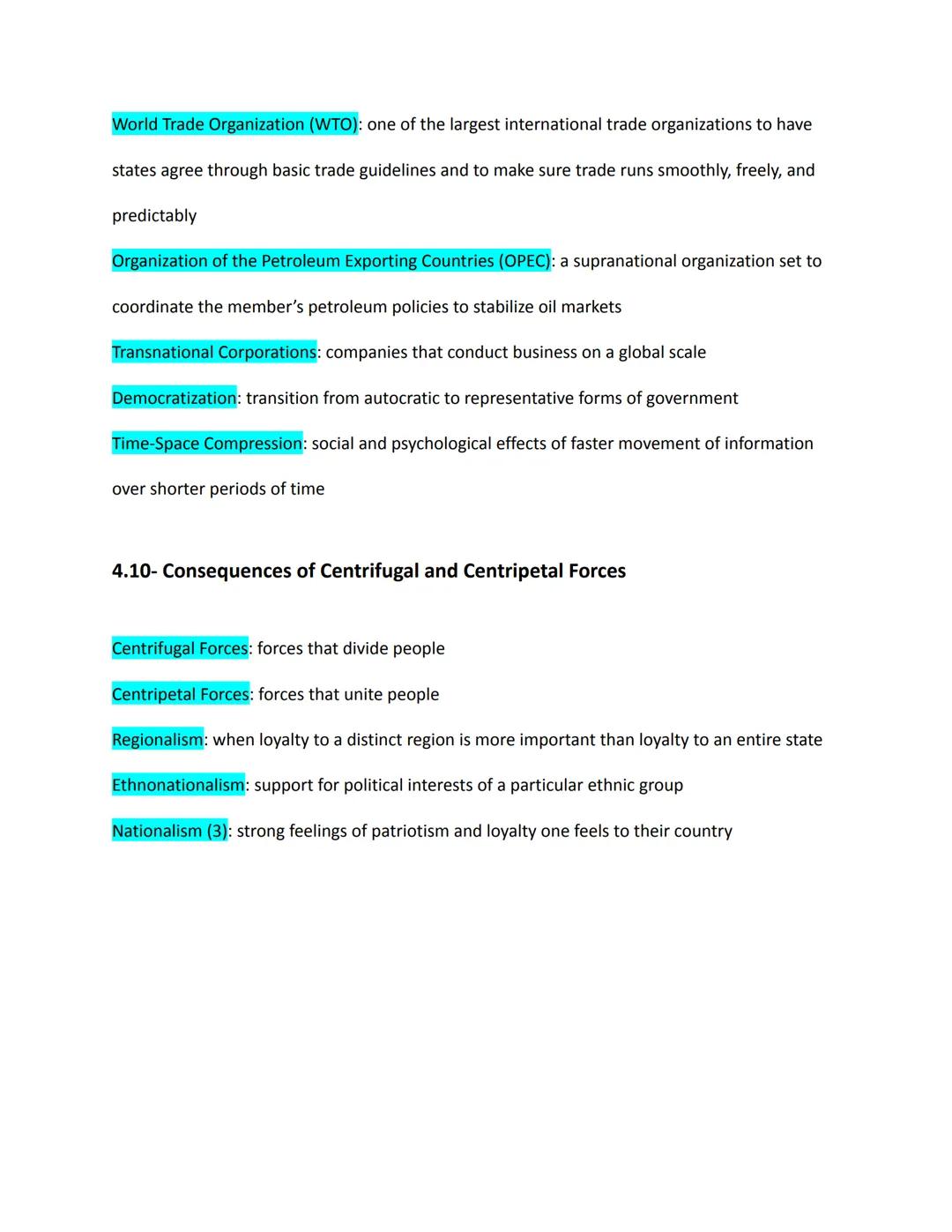 AP Human Geography- Unit 4: Political Patterns & Processes
Vocabulary

Chapter 8- Political Power and Processes

4.1- Intro to Political Geo