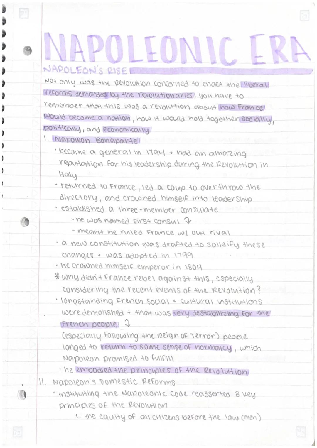 # NAPOLEONIC ERA

NAPOLEON'S RISE!

Not only was the Revolution concerned to enoct the liberall
reforms demanded by the revolutionaries, you