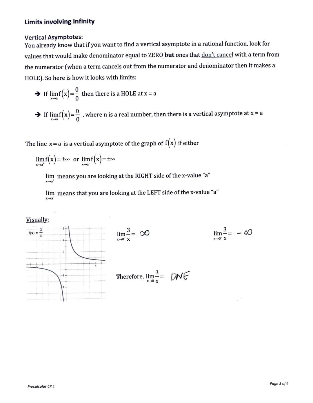 # Pre-Calculus CP 1 - Limits involving Infinity

# Horizontal and Vertical Asymptotes

Horizontal Asymptotes:
Graph of f(x)=
X
1


lim-=
X- 