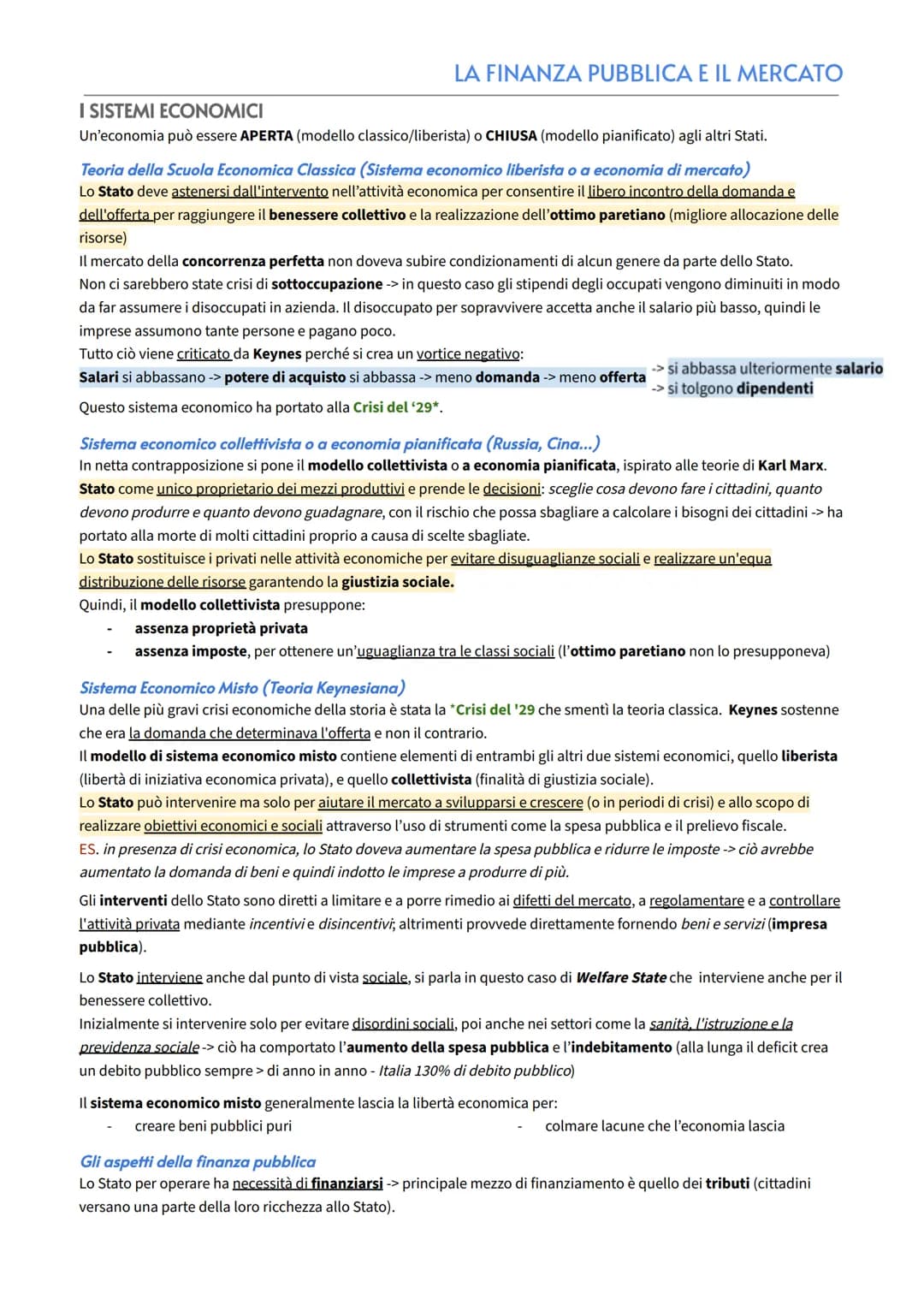 # LA FINANZA PUBBLICA E IL MERCATO

I SISTEMI ECONOMICI
Un'economia può essere APERTA (modello classico/liberista) o CHIUSA (modello pianifi