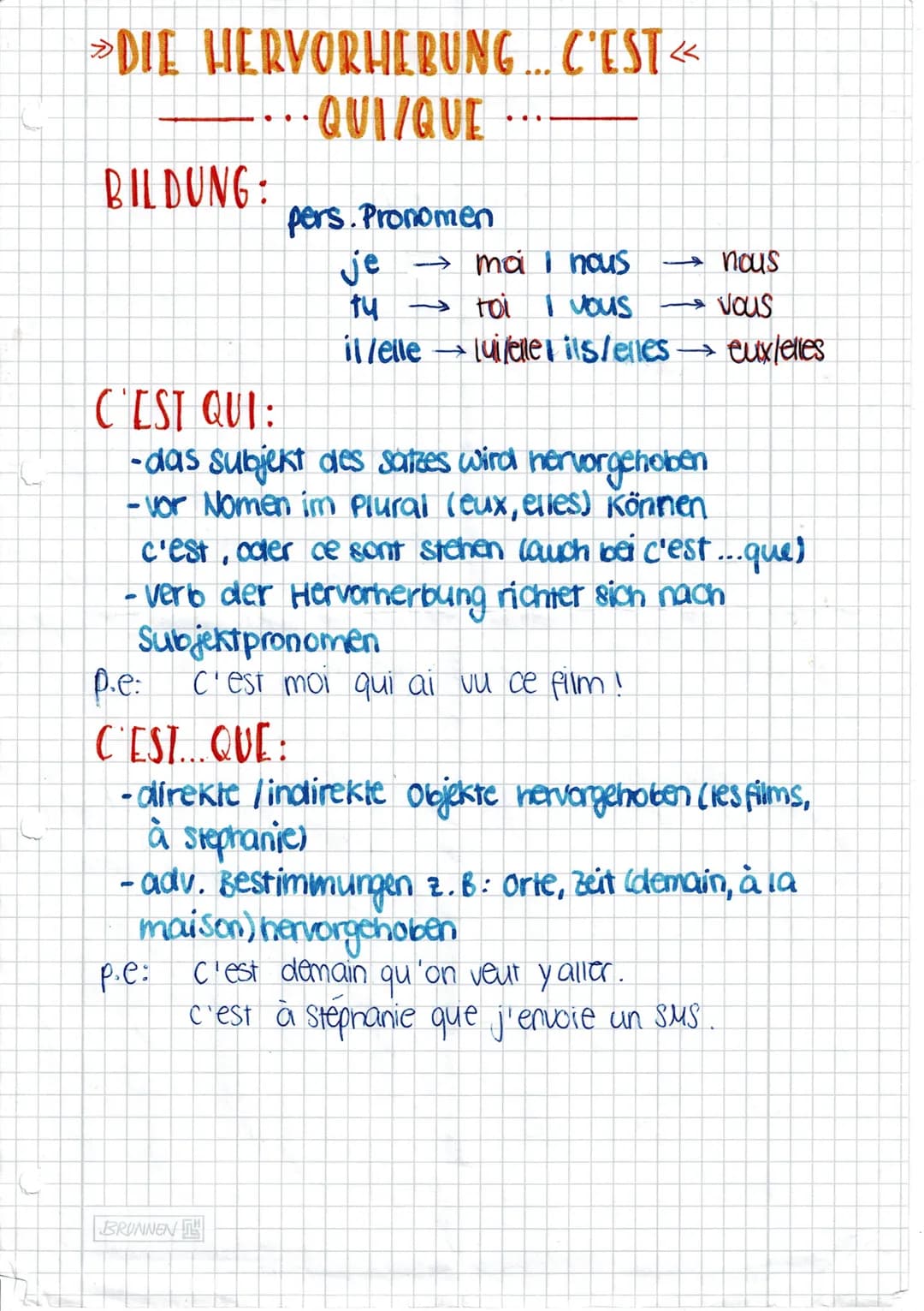# DIE HERVORHEBUNG... C'EST <<
QUIIQUE...

BILDUNG:


C'EST QUI:

pers. Pronomen

je → moi I nous → nous

tu → til vous → -vous

il/elle qui