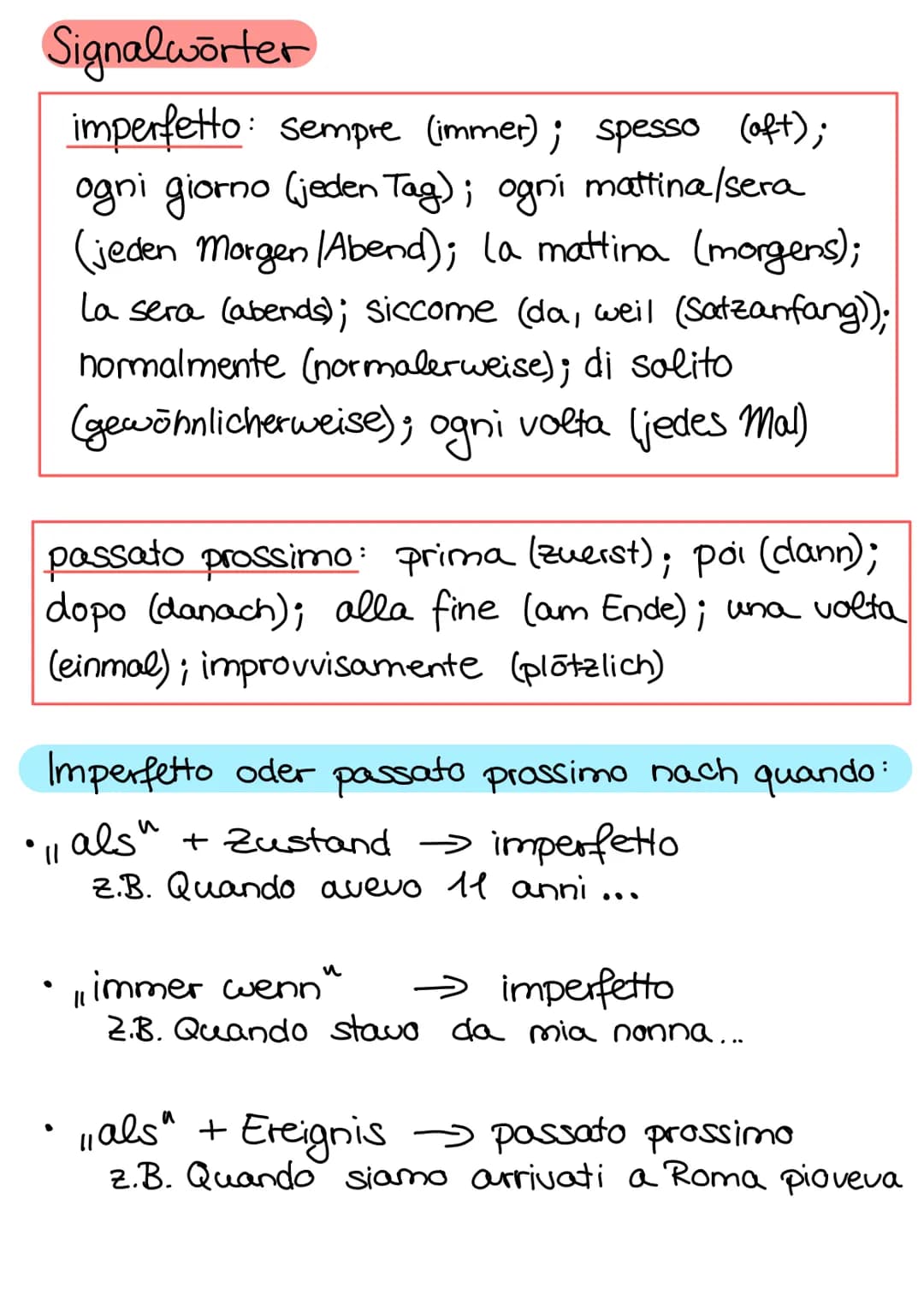 # l'imperfetto
Regelmäßige Bildung

parl-avo
prend - evo
prefer-ivo
parl-avi
prend - evi
prefer- ivi
pare-ava
prend-eva
prefer- iva
pare-ava