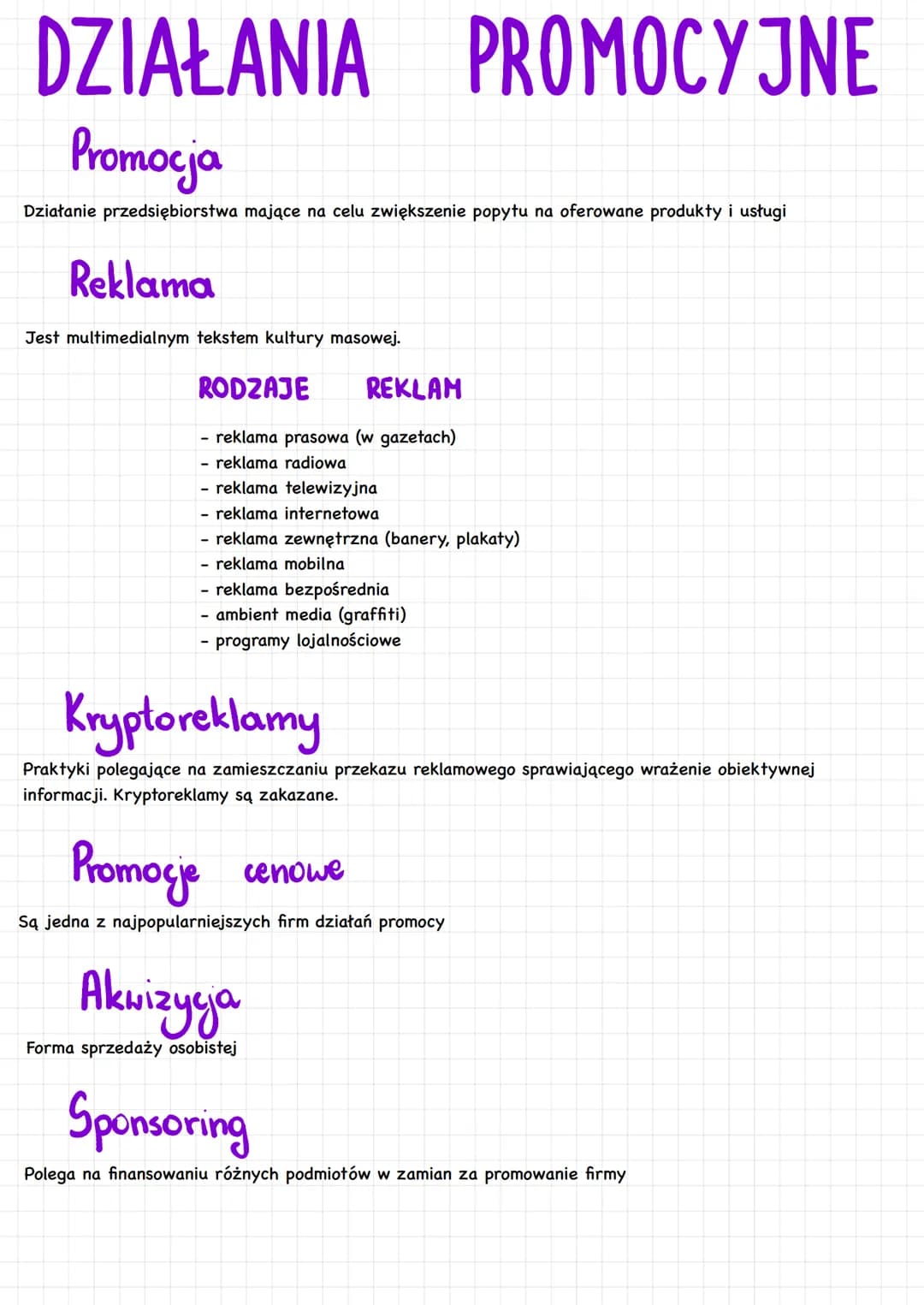 # DZIAŁANIA PROMOCYJNE

# Promocja

Działanie przedsiębiorstwa mające na celu zwiększenie popytu na oferowane produkty i usługi

# Reklama

