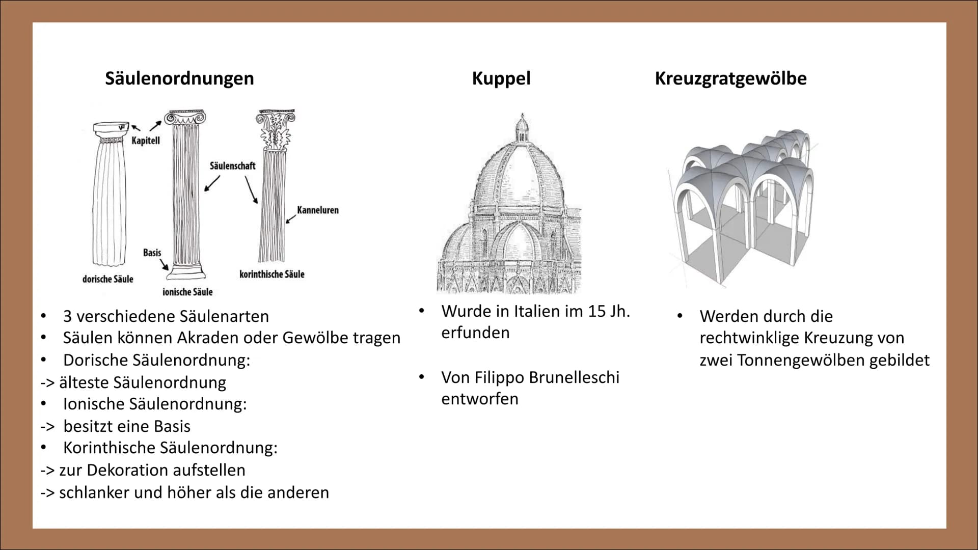 ARCHITEKTUR
DER RENAISSANCE GLIEDERUNG

• Die Architektur der Renaissance

– Allgemeine Informationen zur Architektur

– Merkmale

– Bauteil