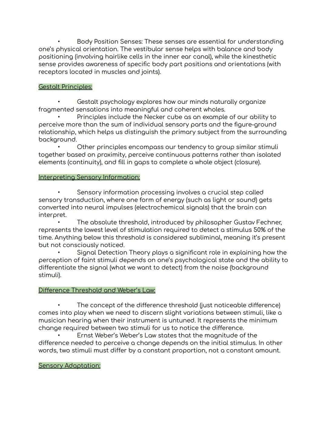 # AP PSYCHOLOGY UNIT 3 - 3.1 Principles of

# Sensation

Principles of Sensation:

*   Sensation is the initial process through which our se