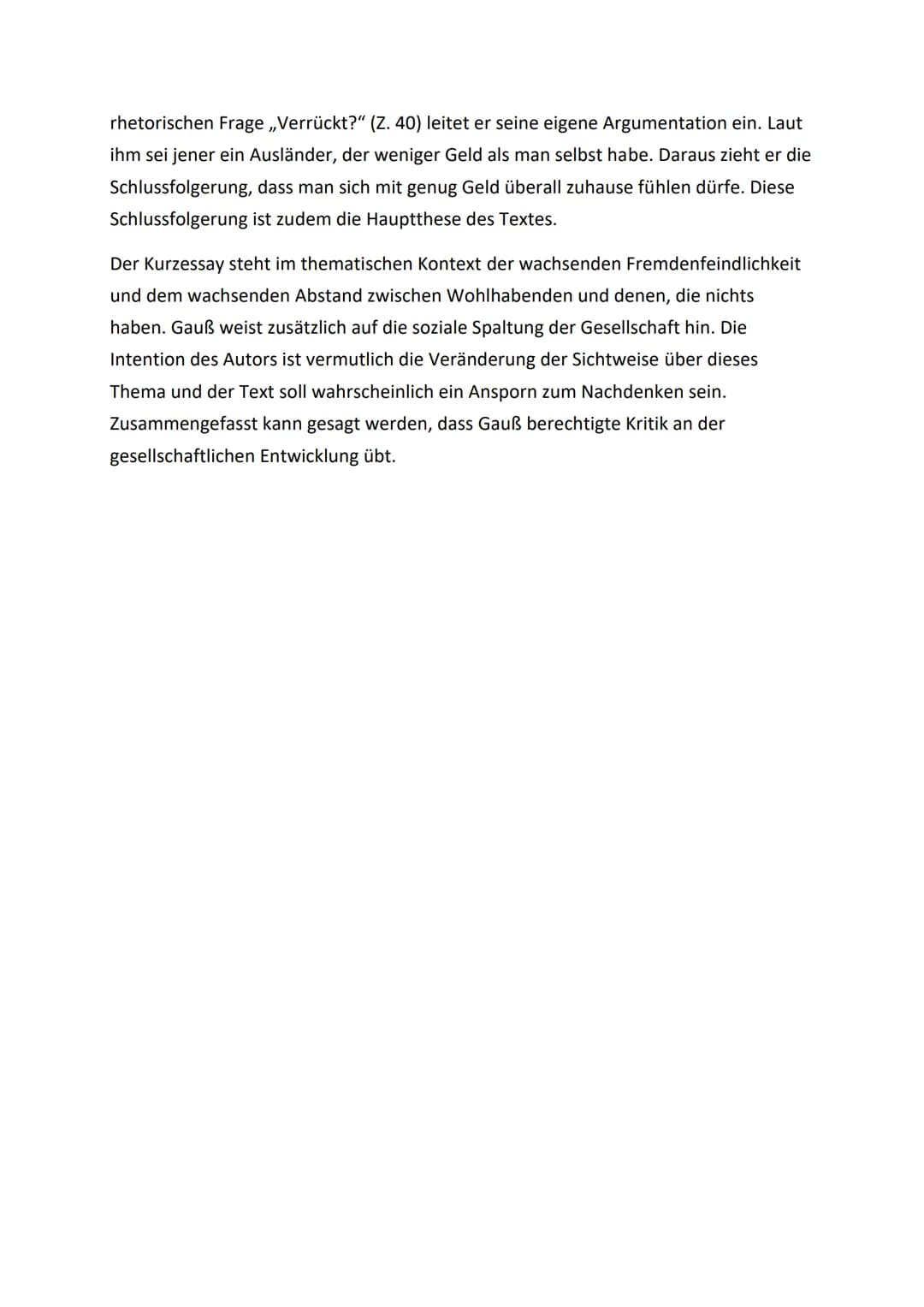 # Textanalyse „Die Inländer der Ausländer"
In dem Kurzessay,„Die Inländer der Ausländer" von Karl-Markus Gauß, der im Jahr
2014 im Buch „Lob