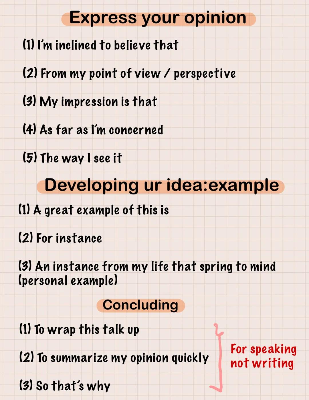  Speaking vocabulary
# In my opinion
(1) from my point of view

"From my point of view, governments
and local authorities should ban fast
fo