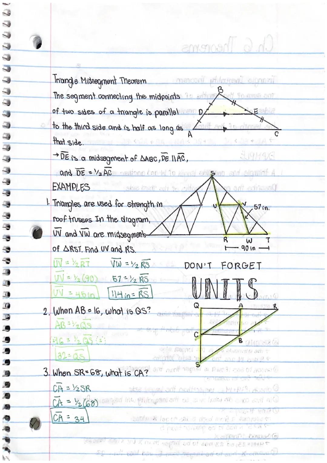 # Ch. 6 Theorems

Using the Midsegment of a Triangle
A midsegment of a triangle is a
segment that connects the midpoints A
M
P
N
111
C
of tw