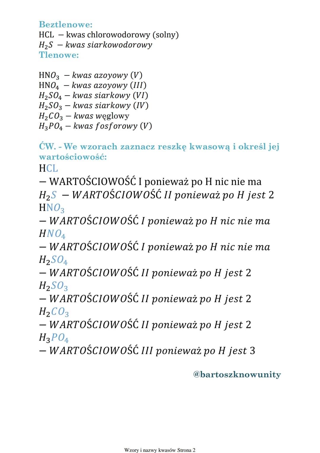 # Wzory i nazwy kwasów
poniedziałek, 14 października 2024 12:19

Klasa 8,, Chemia Nowej Ery" Nowa Era

## Budowa Kwasów:

wartościowość wodo
