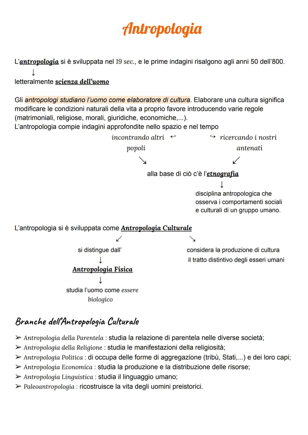 # Antropologia

L'antropologia si è sviluppata nel 19 sec., e le prime indagini risalgono agli anni 50 dell'800.
↓
letteralmente scienza del