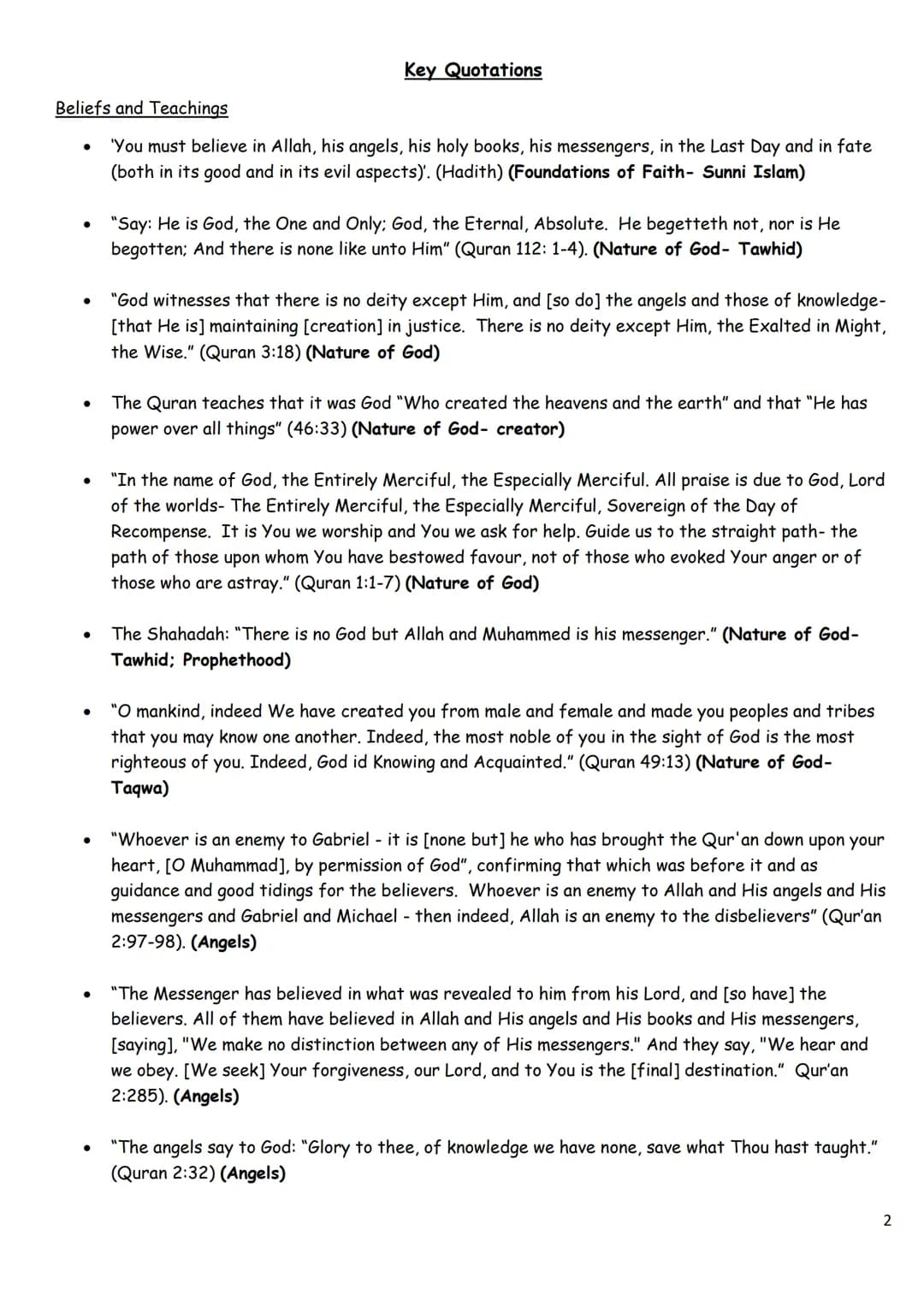 # Islamic Paper:

## Key Quotes

## and Practise

## Questions

1 # Key Quotations

Beliefs and Teachings

*   'You must believe in Allah, h
