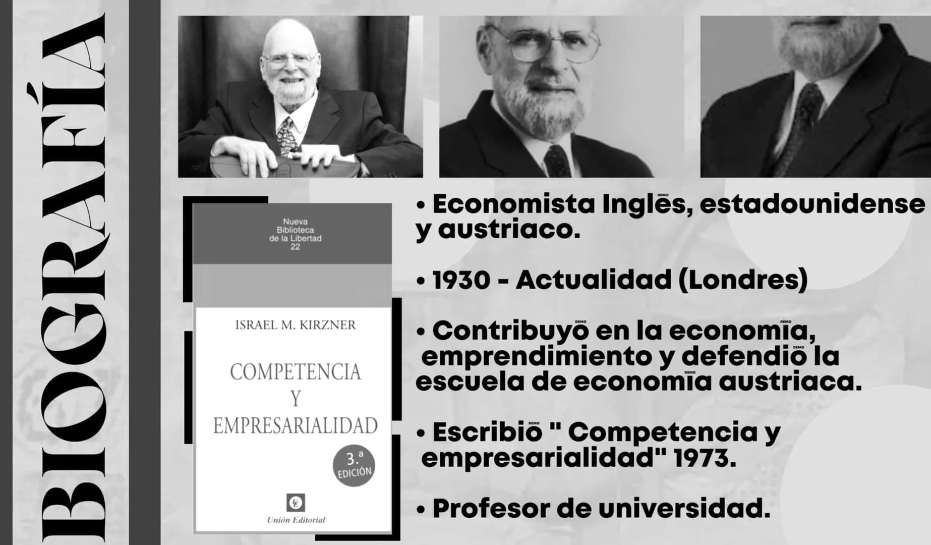 # EMPRENDIMIENTO

# SEGÚN

# ISRAEL

# KIRZNER

- BIOGRAFÍA
- EMPRENDIMIENTO SEGÚN ÉL
- EJEMPLO BIOGRAFÍA

Nueva
Biblioteca
de la Libertad
2