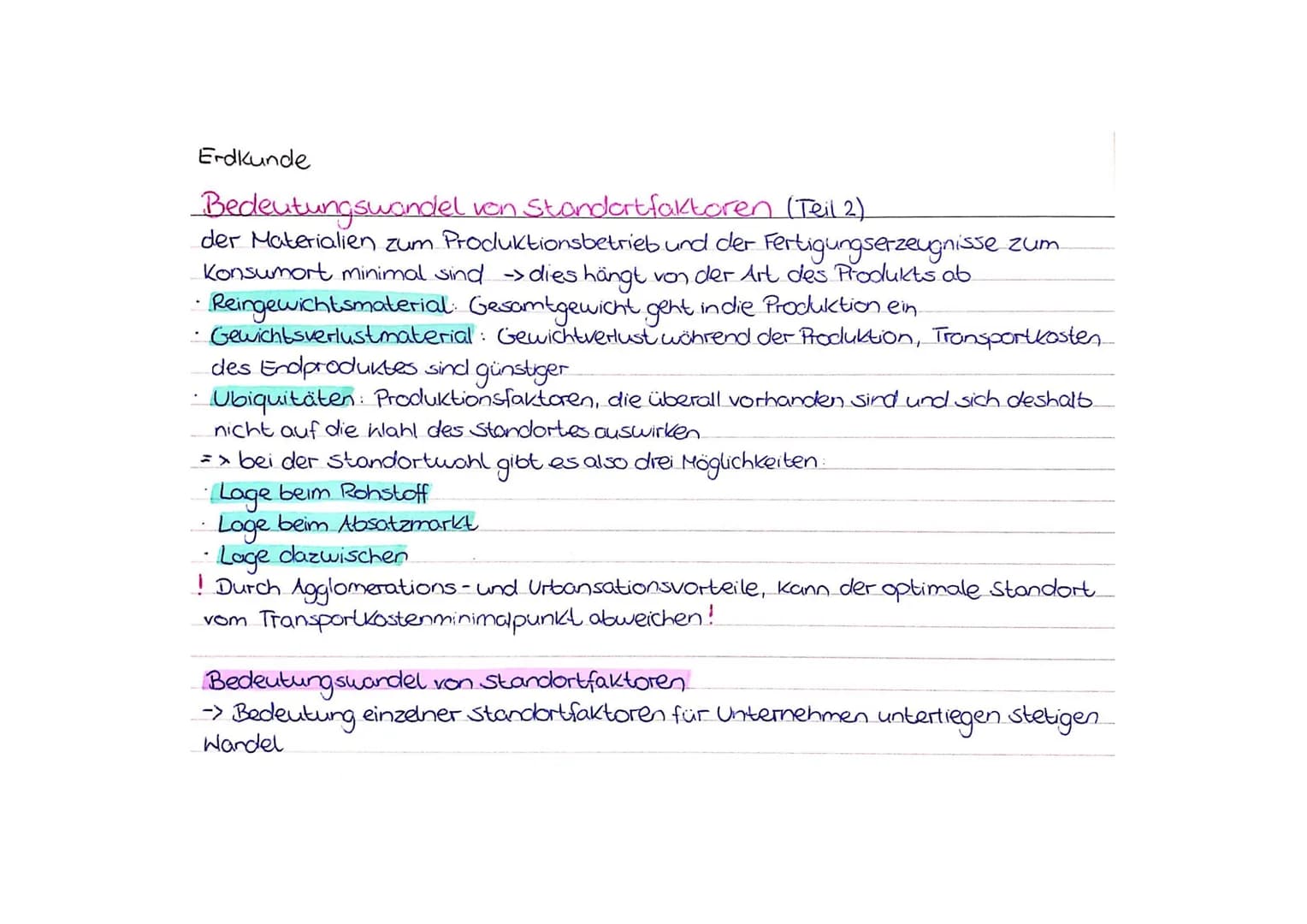 Erdkunde

Bedeutungswandel von Standort faktoren
> da sich Unternehmen nur dort ansiedeln, wo sie vorteilhaft produzieren können,
müssen Kom