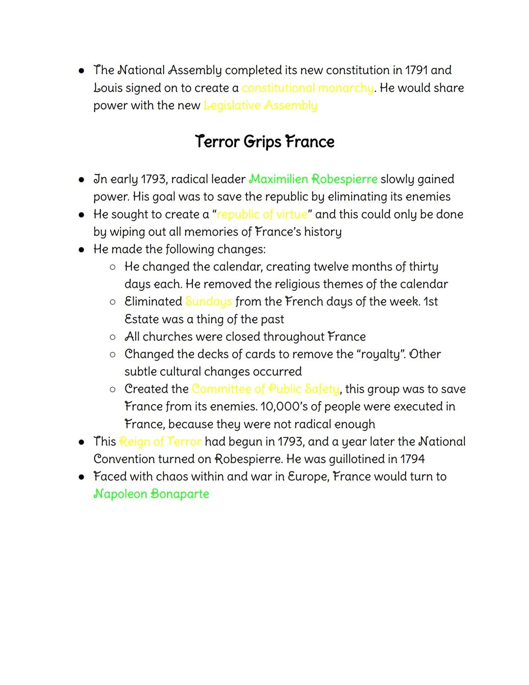 # History Notes

Colors:
Green-Vocabulary
Yellow-Fill-in, Multiple Choice, and True and False (T and F) Answers
Red-Essay Material

## Ch. 8