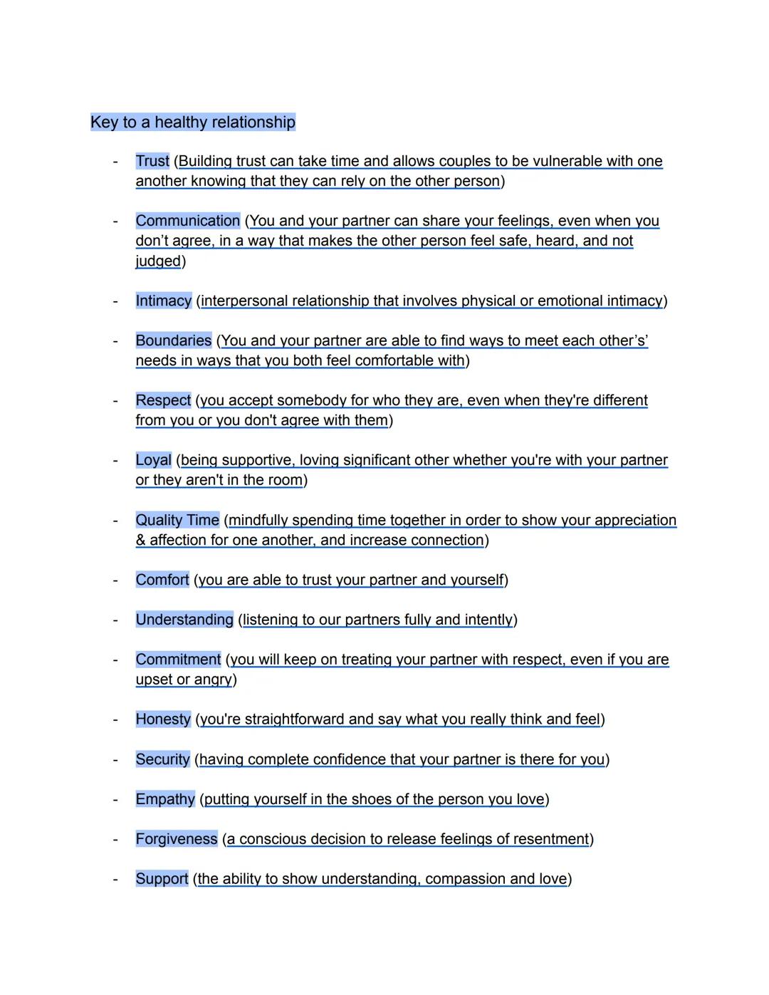 # Relationship (Health)

Define: A bond or connection you have with someone or something.

Types of relationships

- Friendship (a relations