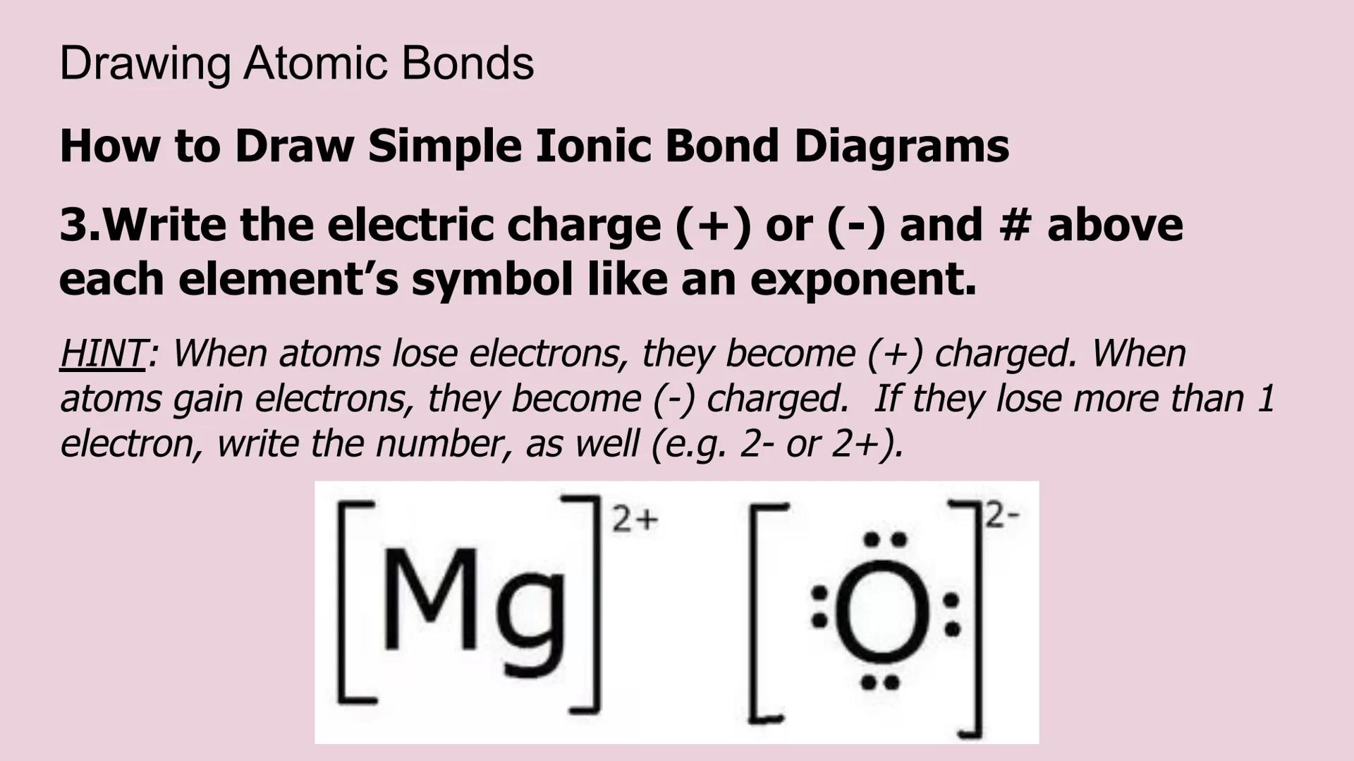 # Types of Bonding

Ionic, Covalent & Metallic # Atomic Bonding

*   covalent bonding - share electrons
    *   nonmetal + nonmetal
    *   