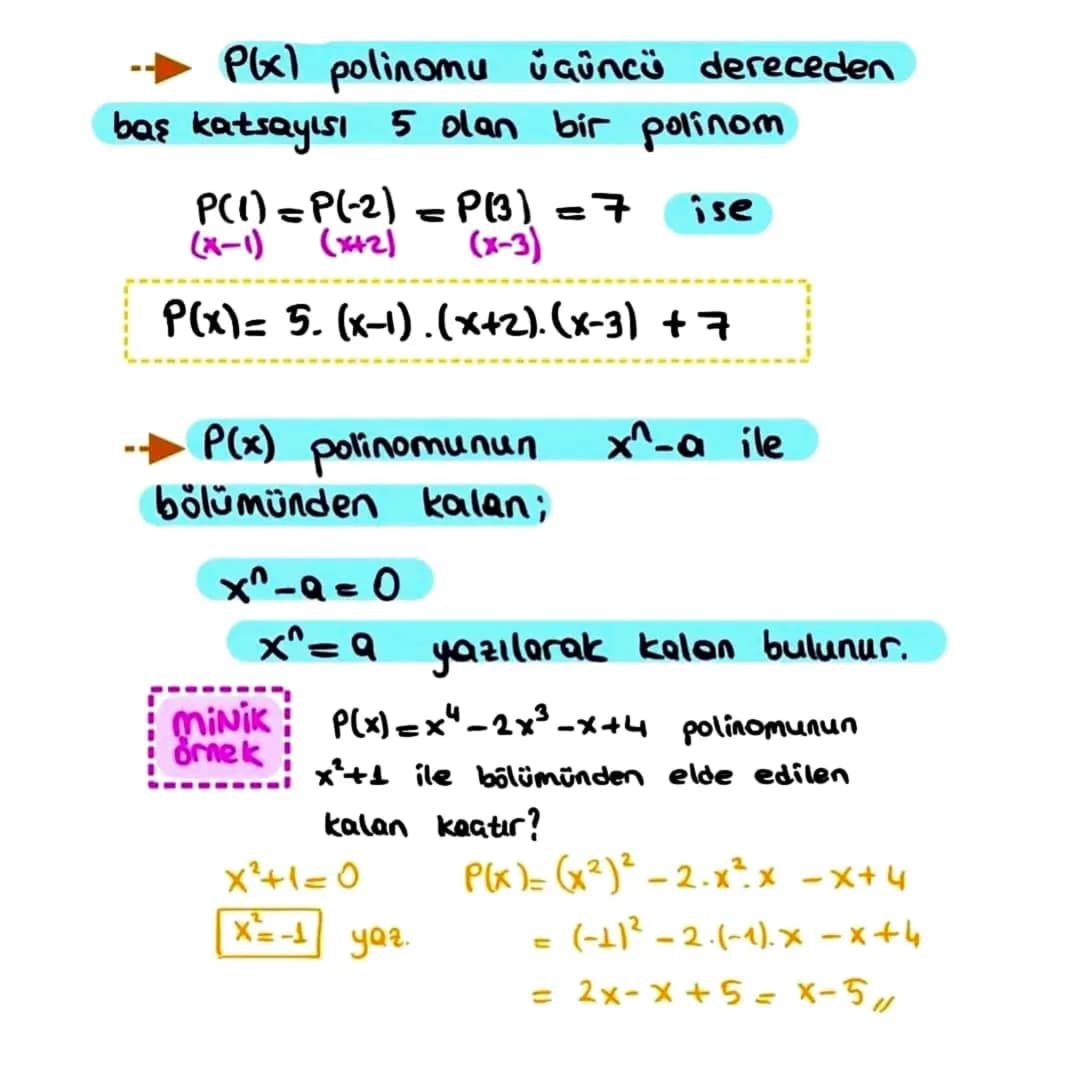 # POLINOMLAR

$a_0, a_1, ..., a_{n-1}, a_n \in R$ ve $n \in N$ olmak üzere

$P(x) = a_n x^n + a_{n-1} x^{n-1} + ... + a_1 x + a_0$

biçimind