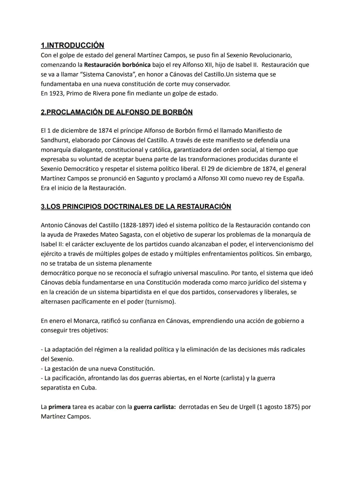 1.INTRODUCCIÓN

Con el golpe de estado del general Martínez Campos, se puso fin al Sexenio Revolucionario,
comenzando la Restauración borbón