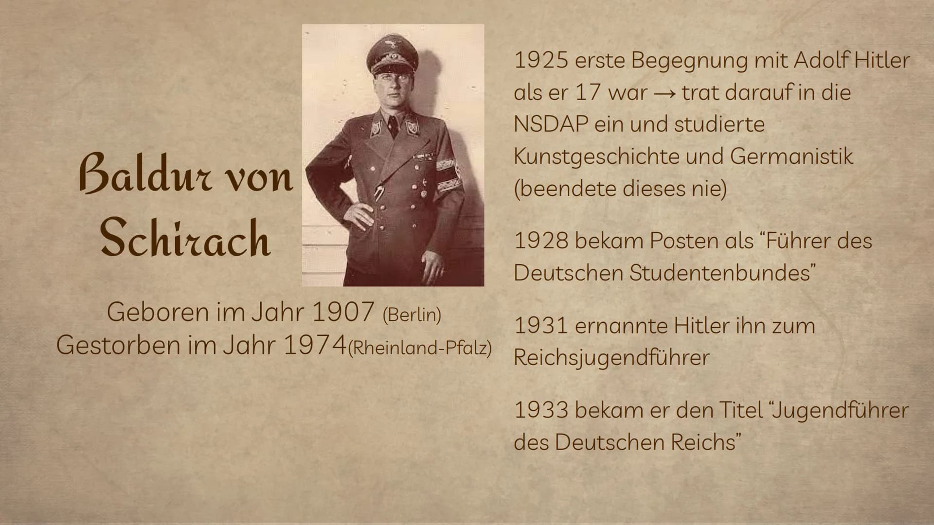 Hitler-Jugend &
Bund-Deutscher-Mädchen

von Jana, Lea, Sarah, Joline, Fabienne und
Johanna 0
6
८

01 Der
Reichsjugendführer

03 Erziehungszi